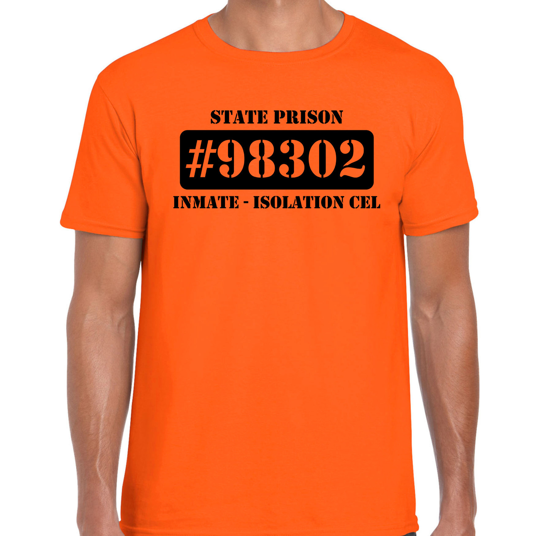 Carnaval boeven-gevangenen t-shirt oranje heren isolation cel