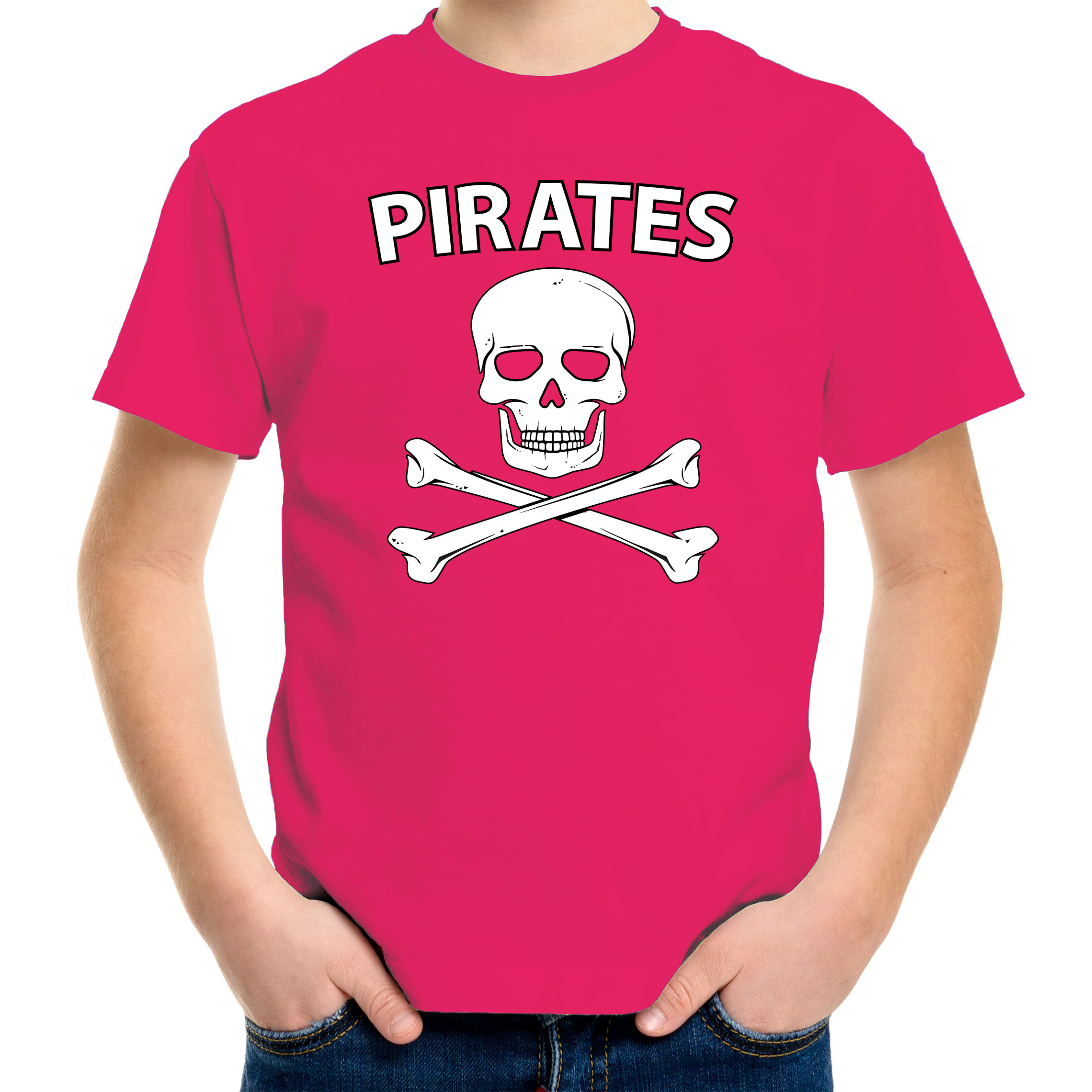 Carnaval foute party piraten t-shirt roze voor kids