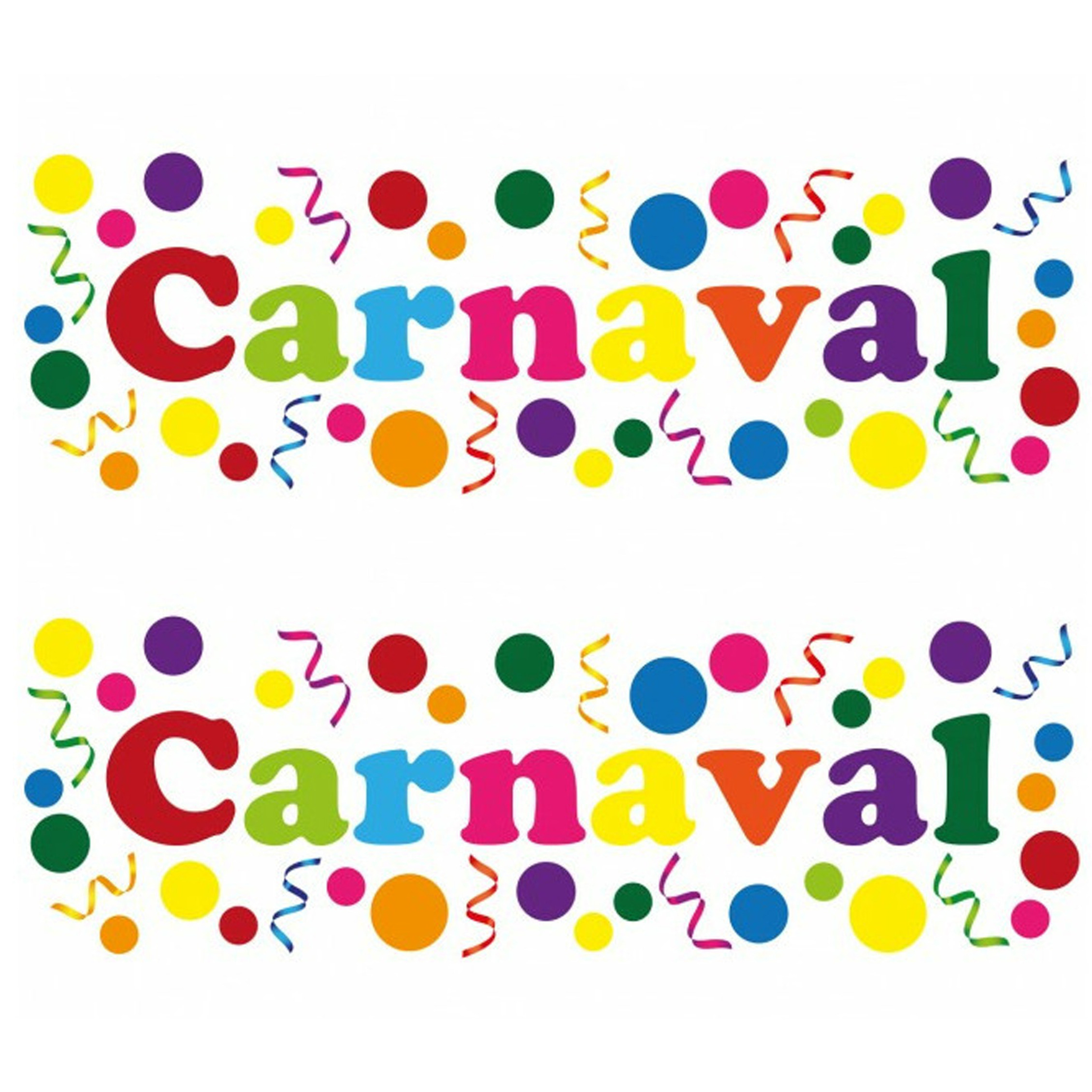 Carnaval-party decoratie raamsticker 2x gekleurde letters versiering 75 x 25 cm