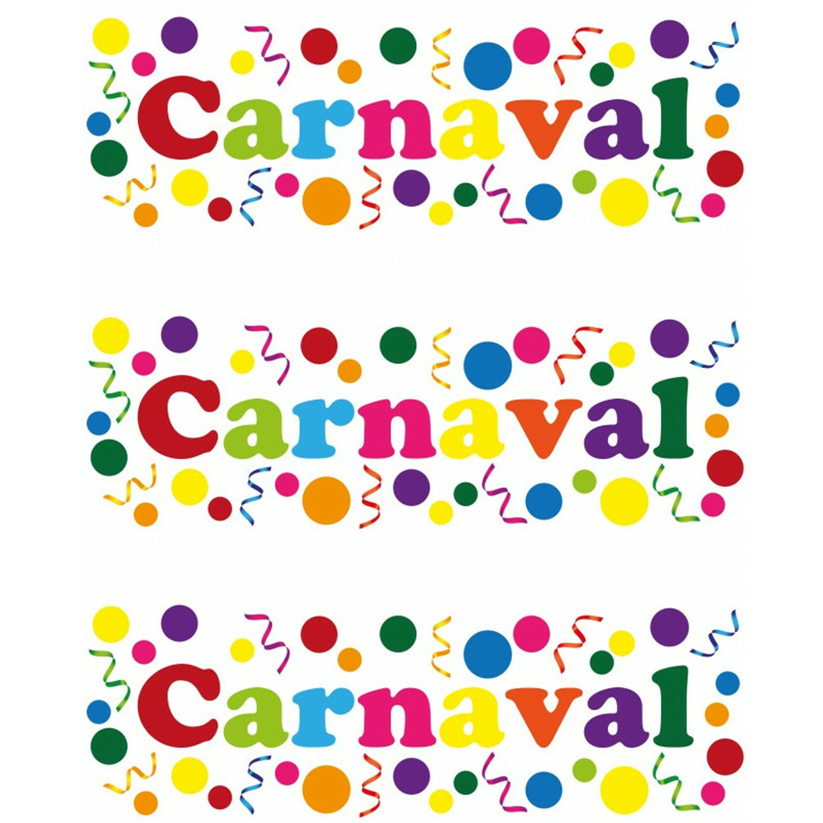 Carnaval-party decoratie raamsticker 3x gekleurde letters versiering 75 x 25 cm