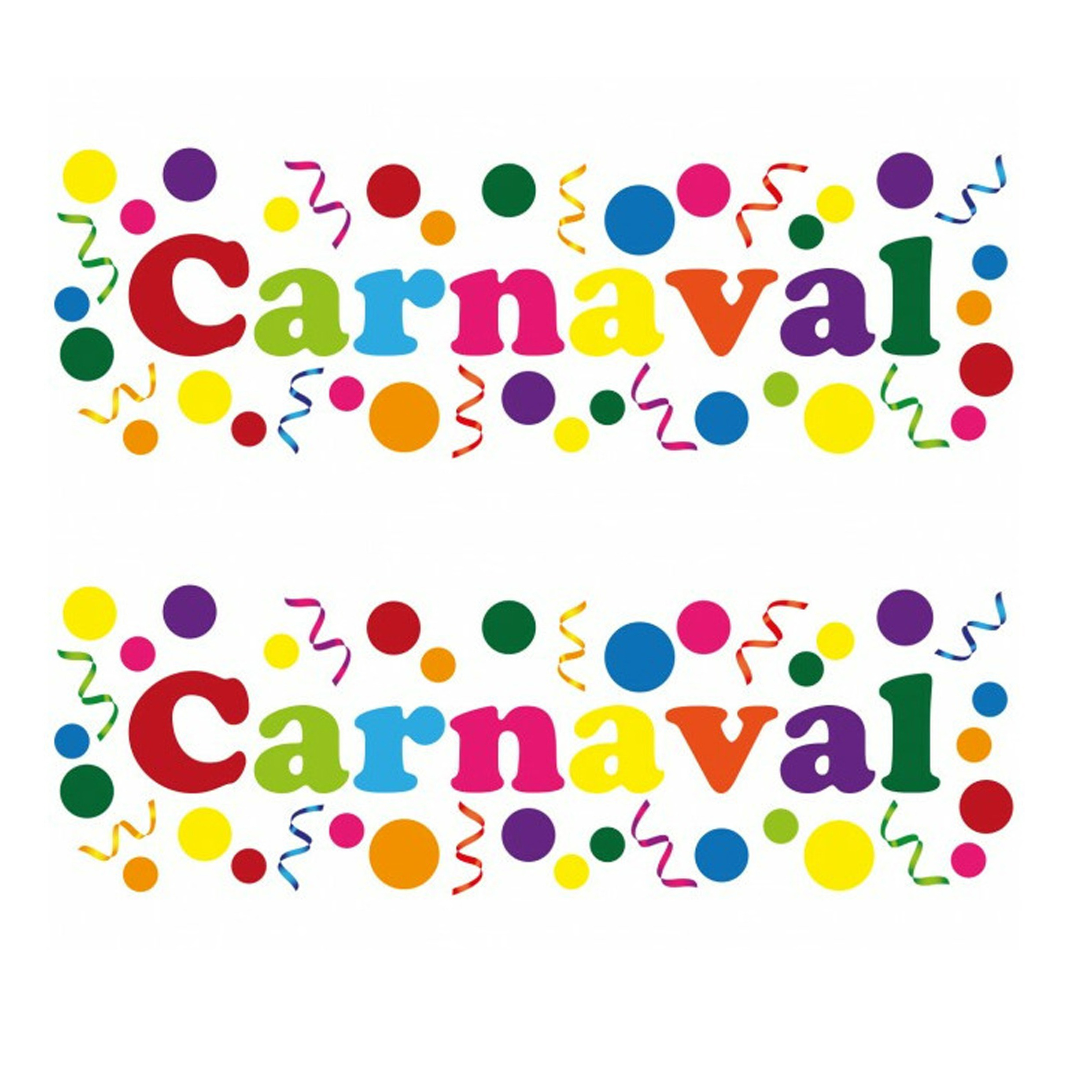 Carnaval-party decoratie raamsticker 4x gekleurde letters versiering 75 x 25 cm