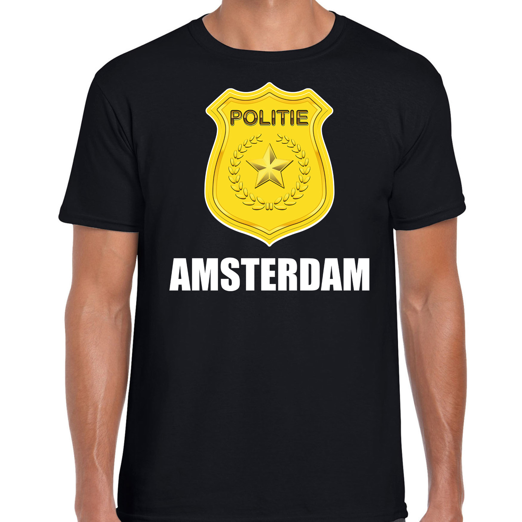 Carnaval shirt-outfit Amsterdam politie embleem zwart voor heren