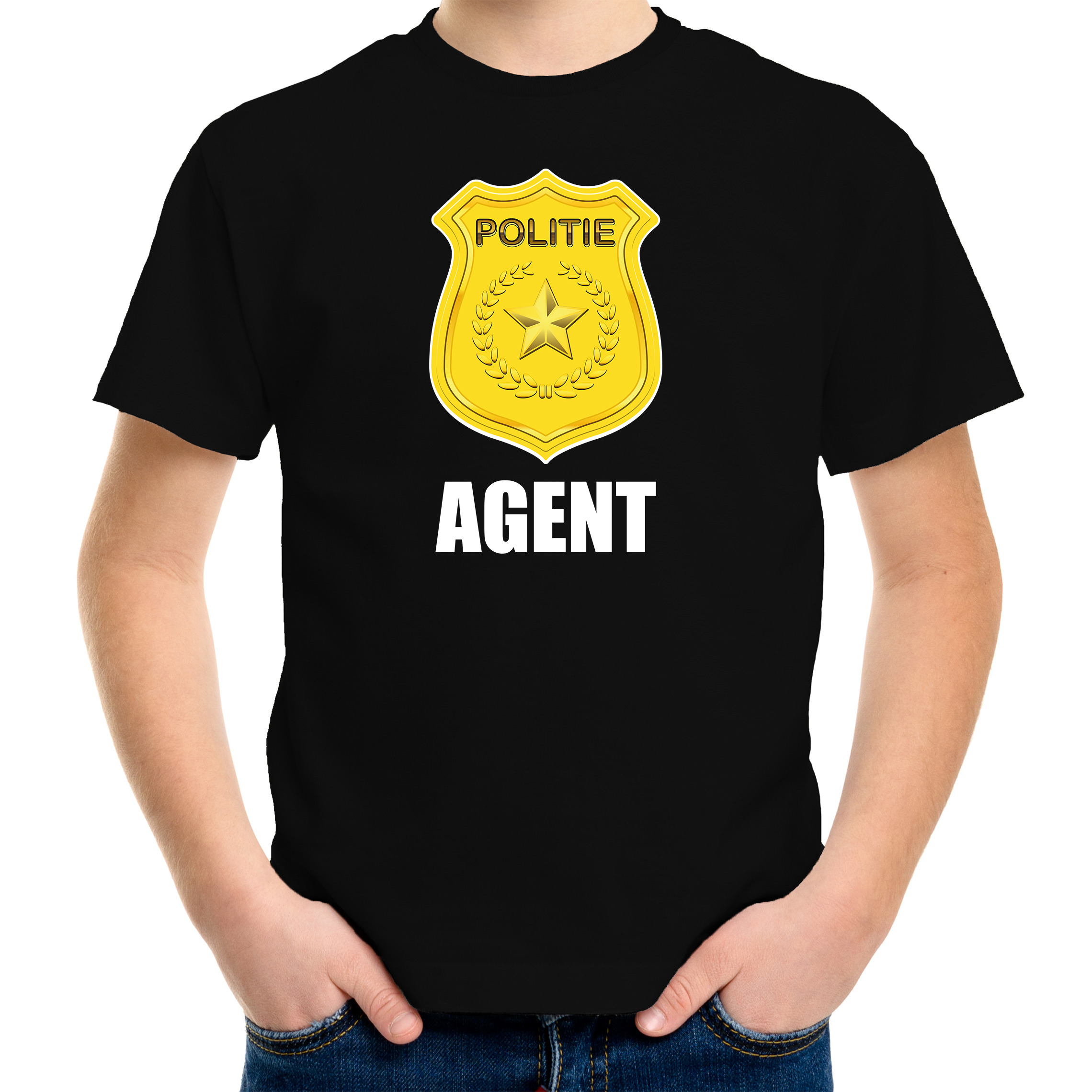 Carnaval shirt-outfit Politie embleem agent zwart voor kinderen