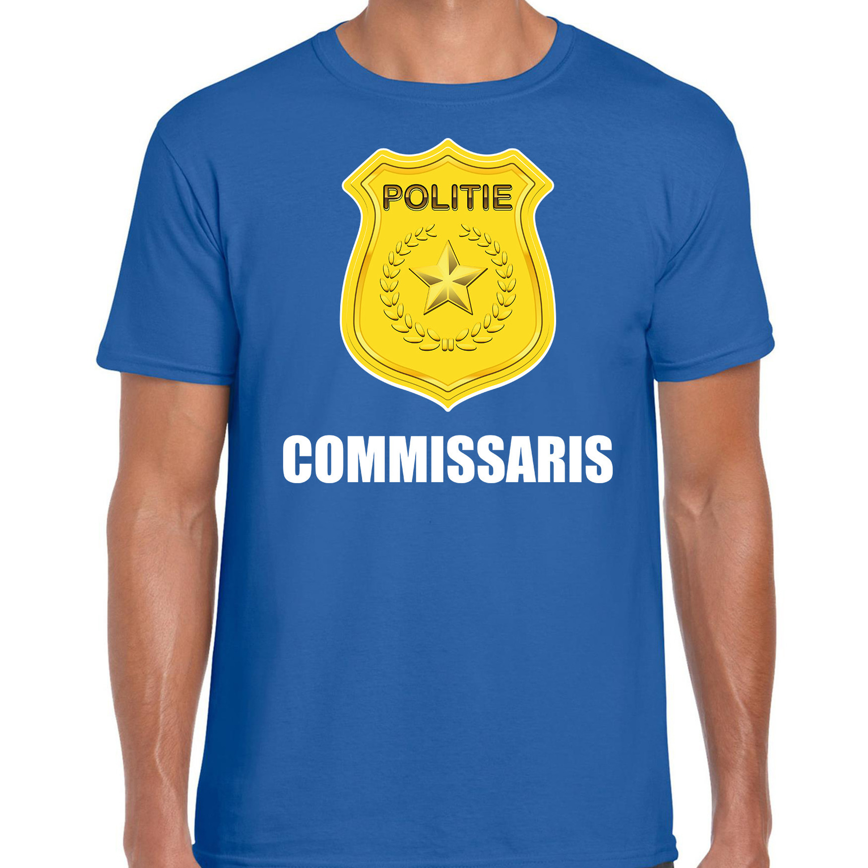 Carnaval shirt-outfit politie embleem commissaris blauw voor heren