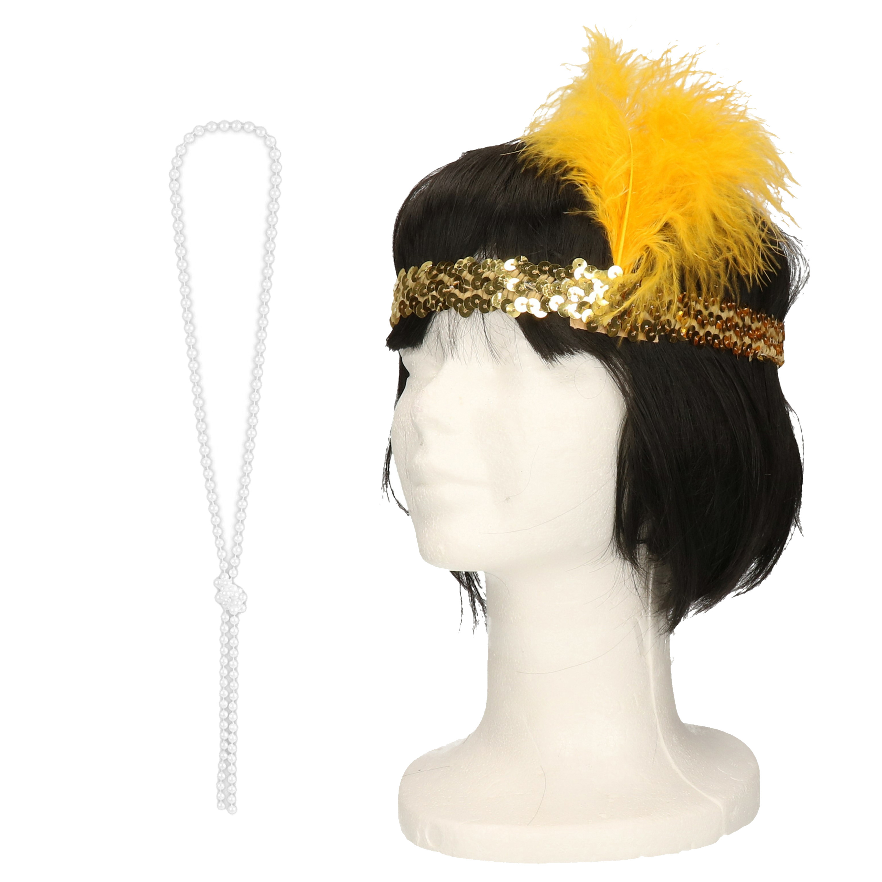 Carnaval verkleed accessoire set dames hoofdband en parelketting charleston-jaren 20 stijl
