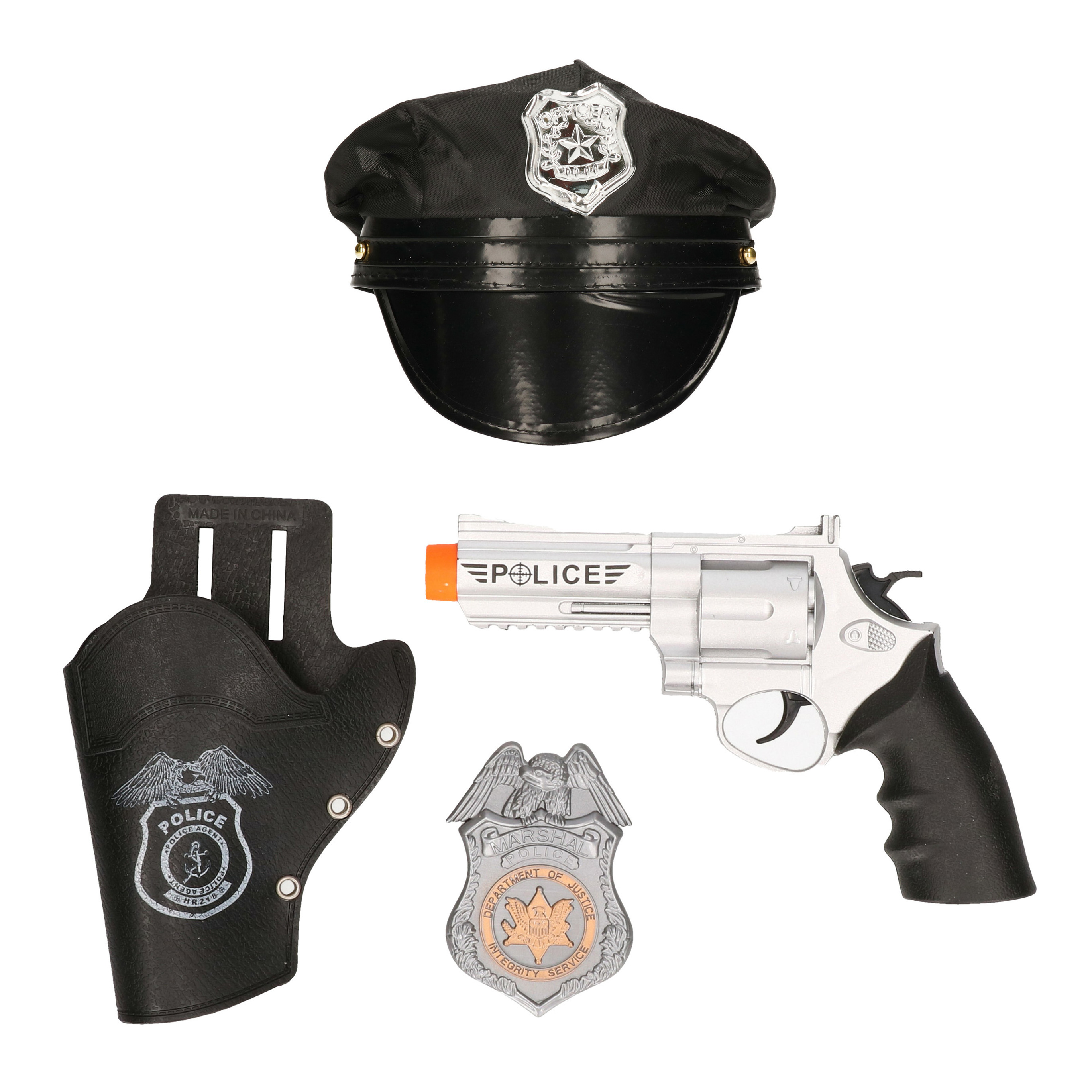 Carnaval verkleed politie agent pet-cap zwart met pistool-badge kinderen accessoires