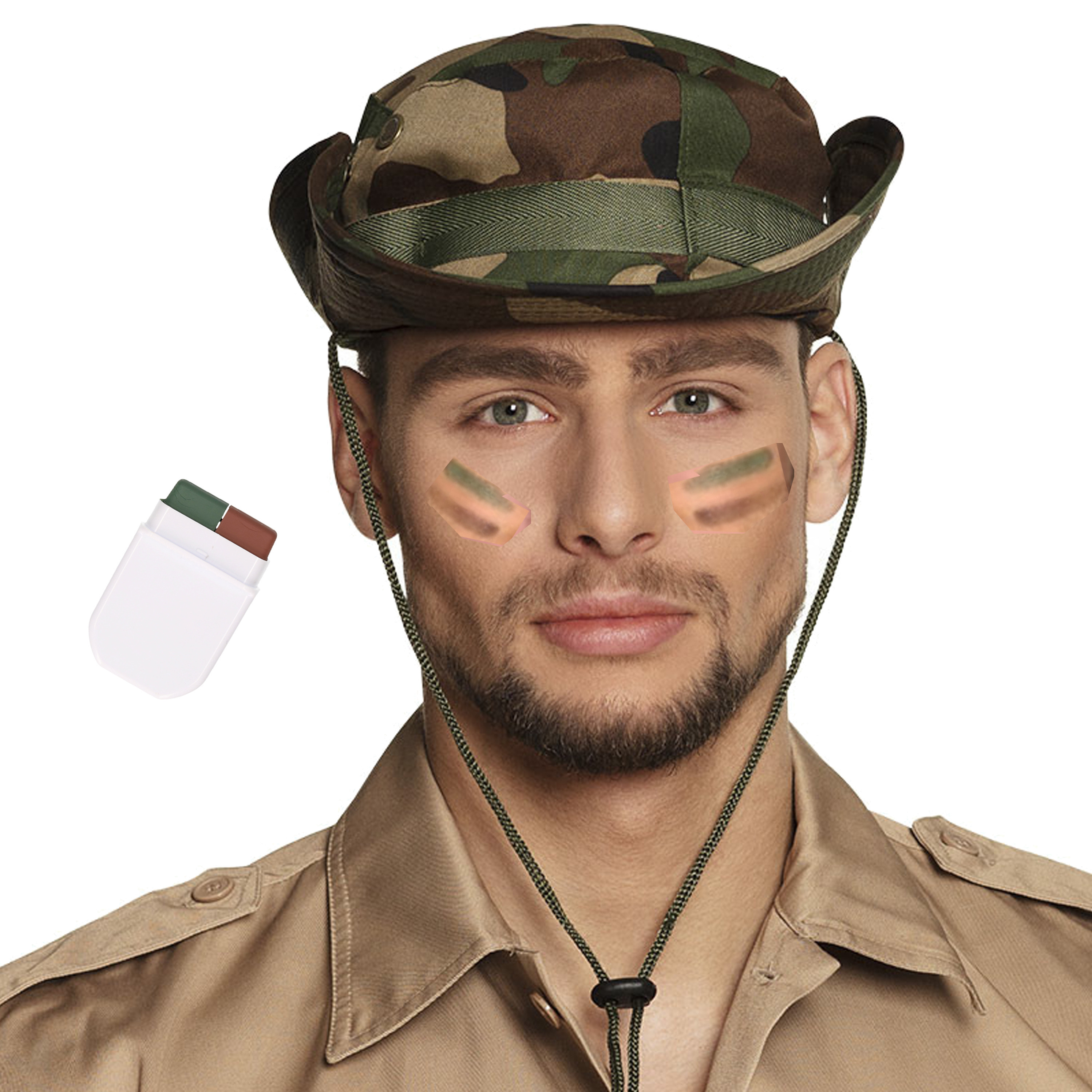 Carnaval verkleed set Army-Leger soldaten bush hoed met camouflage schmink stift volwassenen