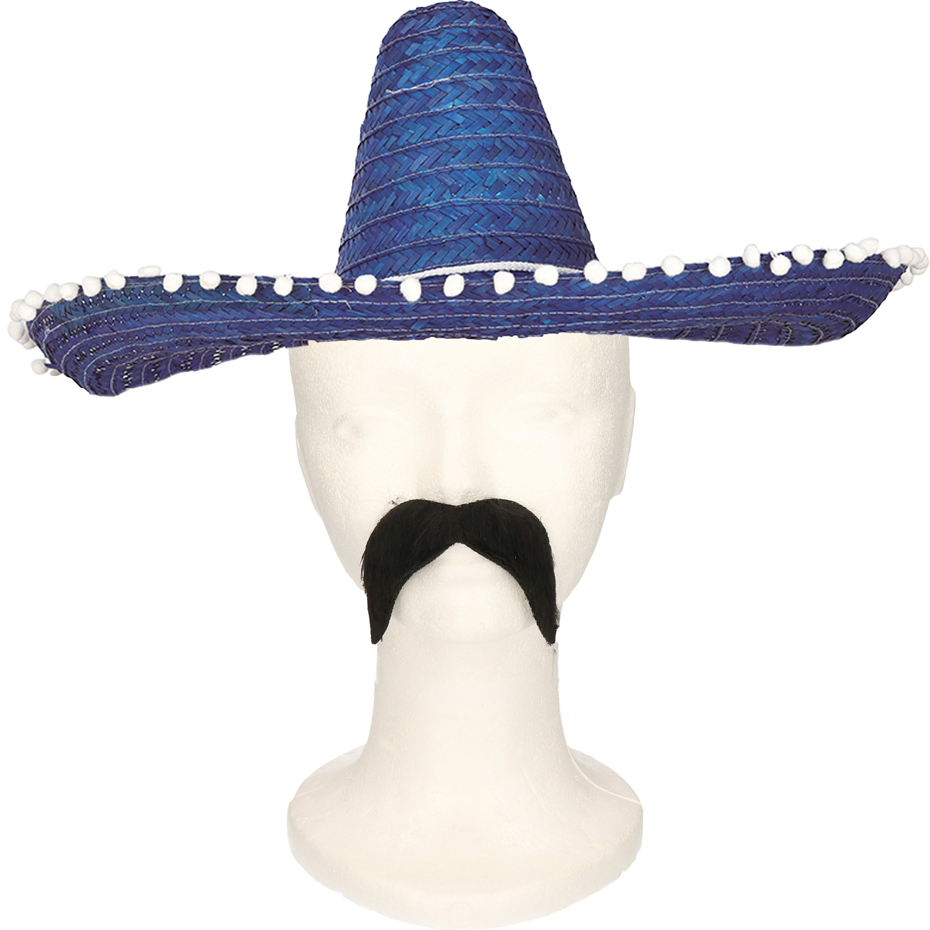 Carnaval verkleed set Gringo Mexicaanse sombrero hoed blauw met Western thema plaksnor