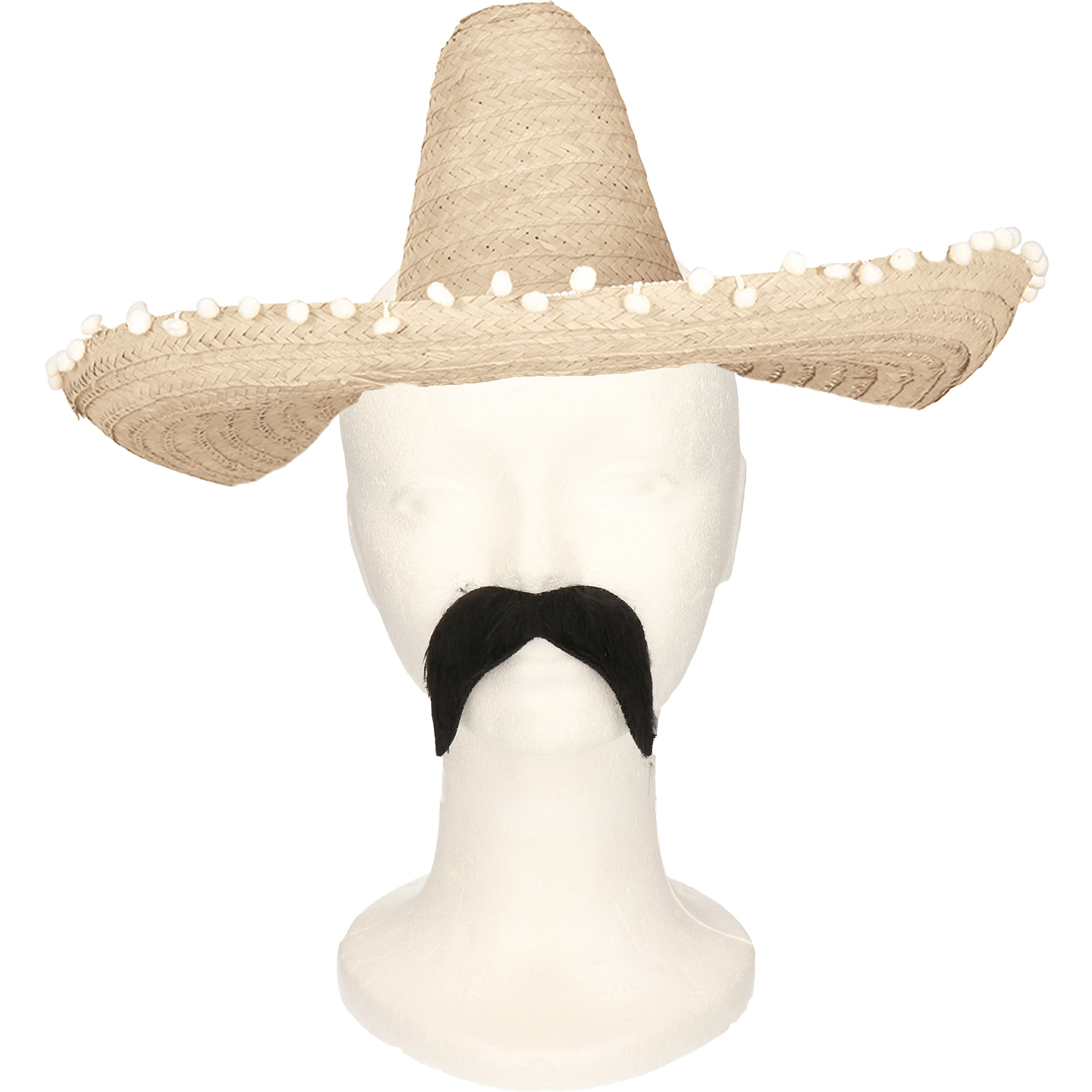 Carnaval verkleed set Gringo Mexicaanse sombrero hoed naturel met Western thema plaksnor