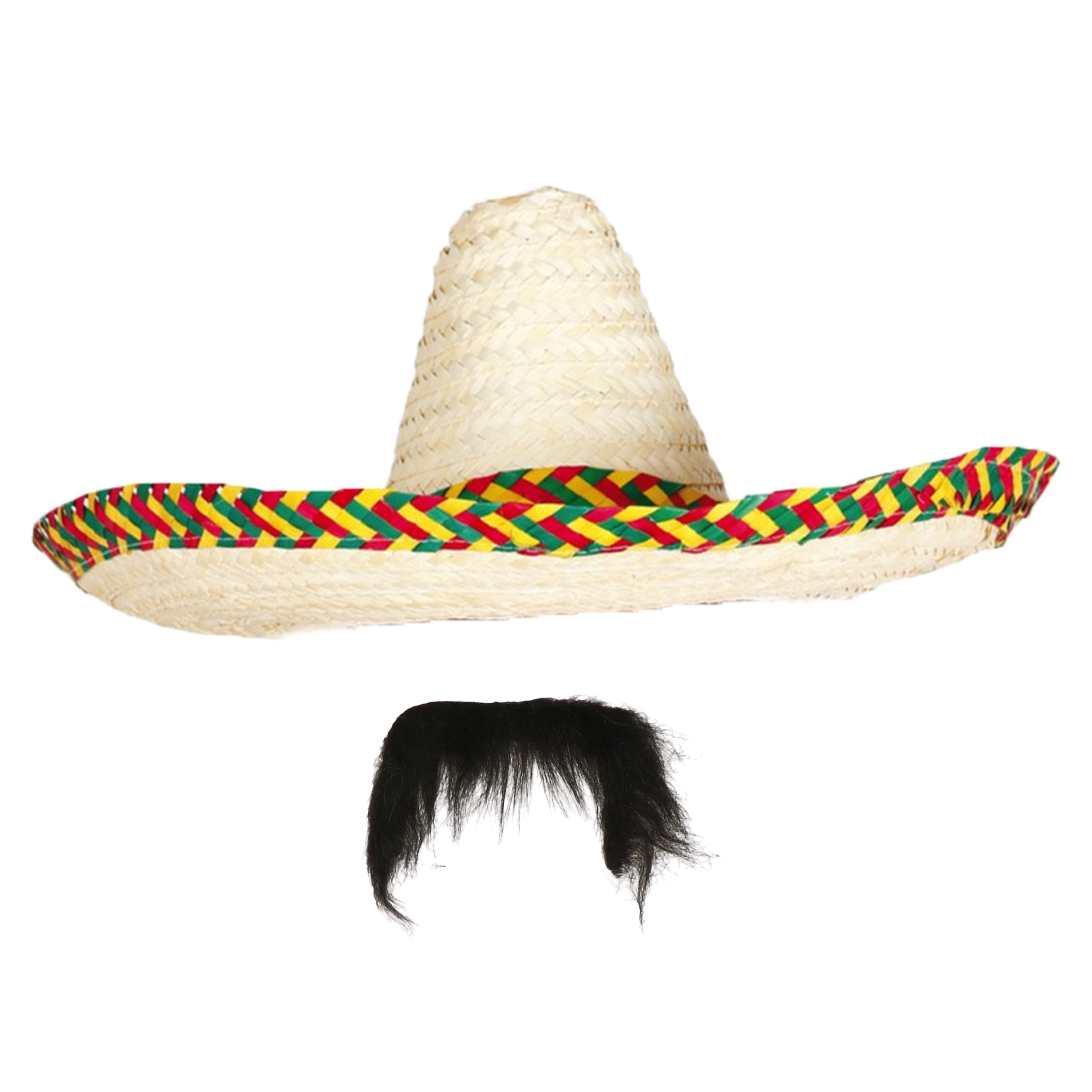 Carnaval verkleed set Mexicaanse sombrero hoed met plaksnor naturel heren