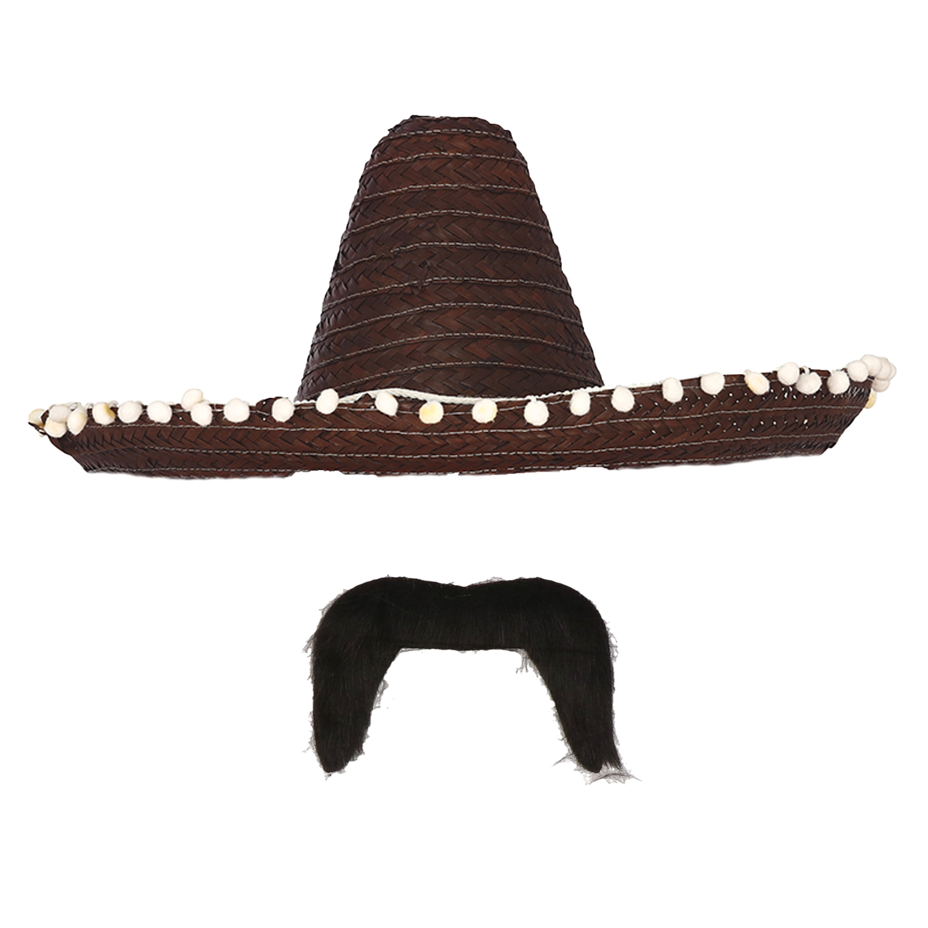 Carnaval verkleed set Mexicaanse sombrero hoed met plaksnor zwart heren
