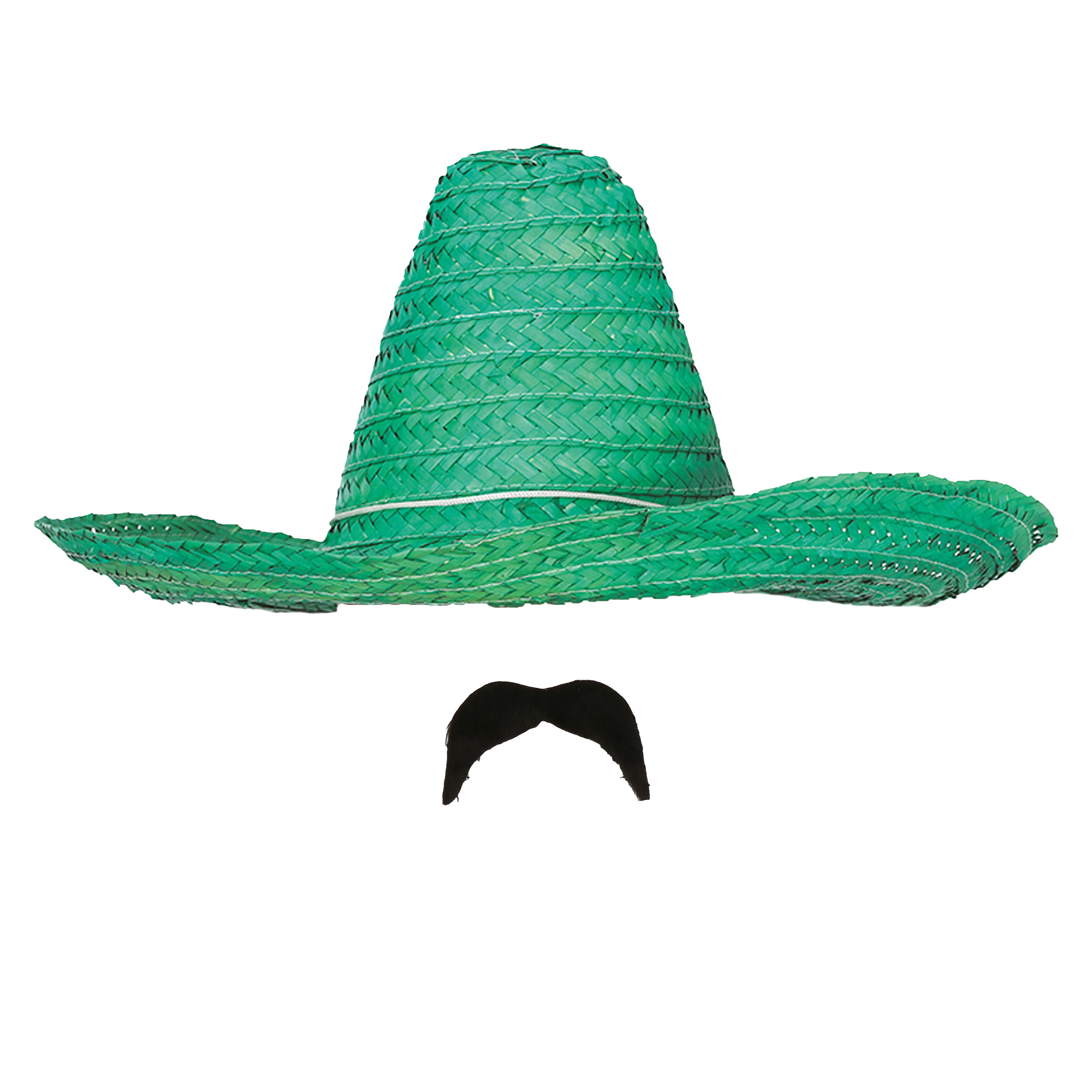 Carnaval verkleed setje Mexicaanse sombrero hoed met plak nepsnor groen heren