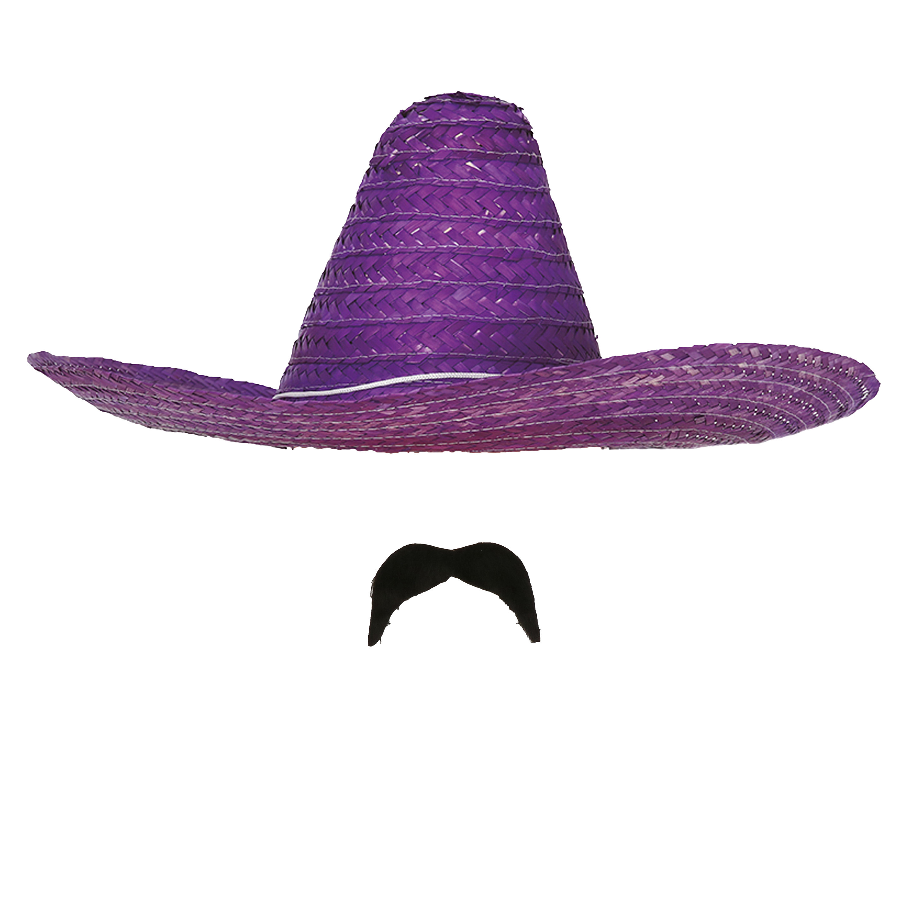 Carnaval verkleed setje Mexicaanse sombrero hoed met plak nepsnor paars heren