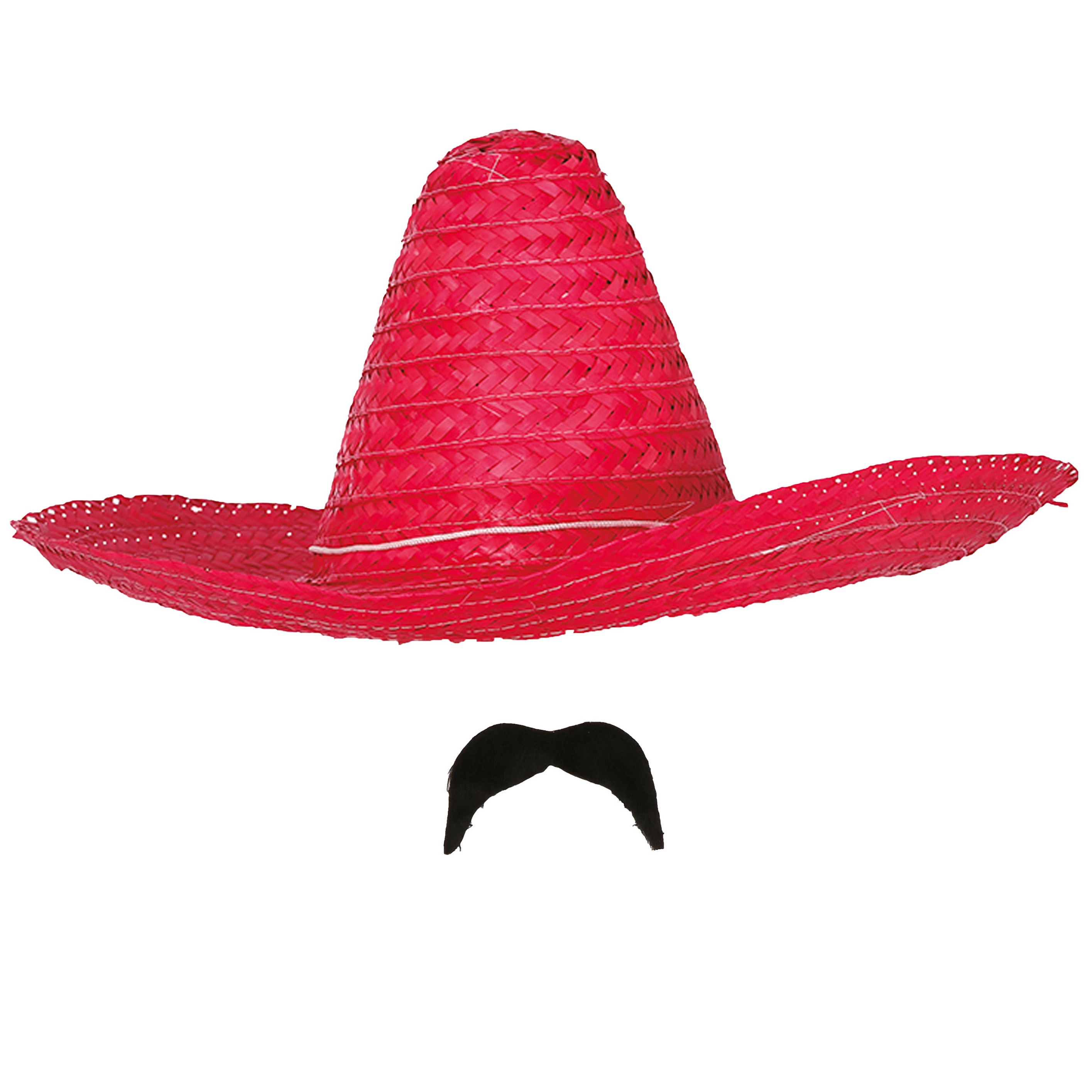 Carnaval verkleed setje Mexicaanse sombrero hoed met plak nepsnor rood heren