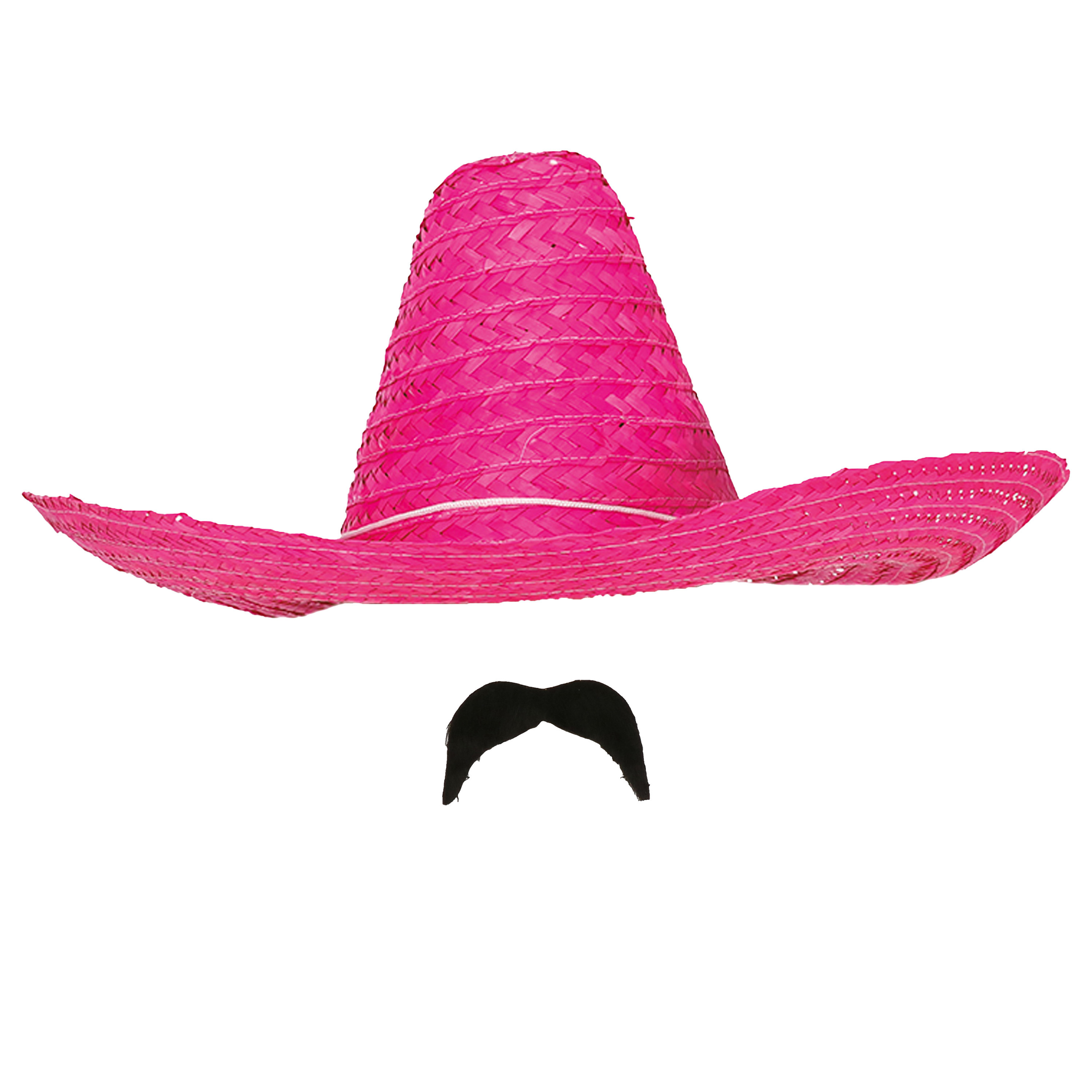 Carnaval verkleed setje Mexicaanse sombrero hoed met plak nepsnor roze heren