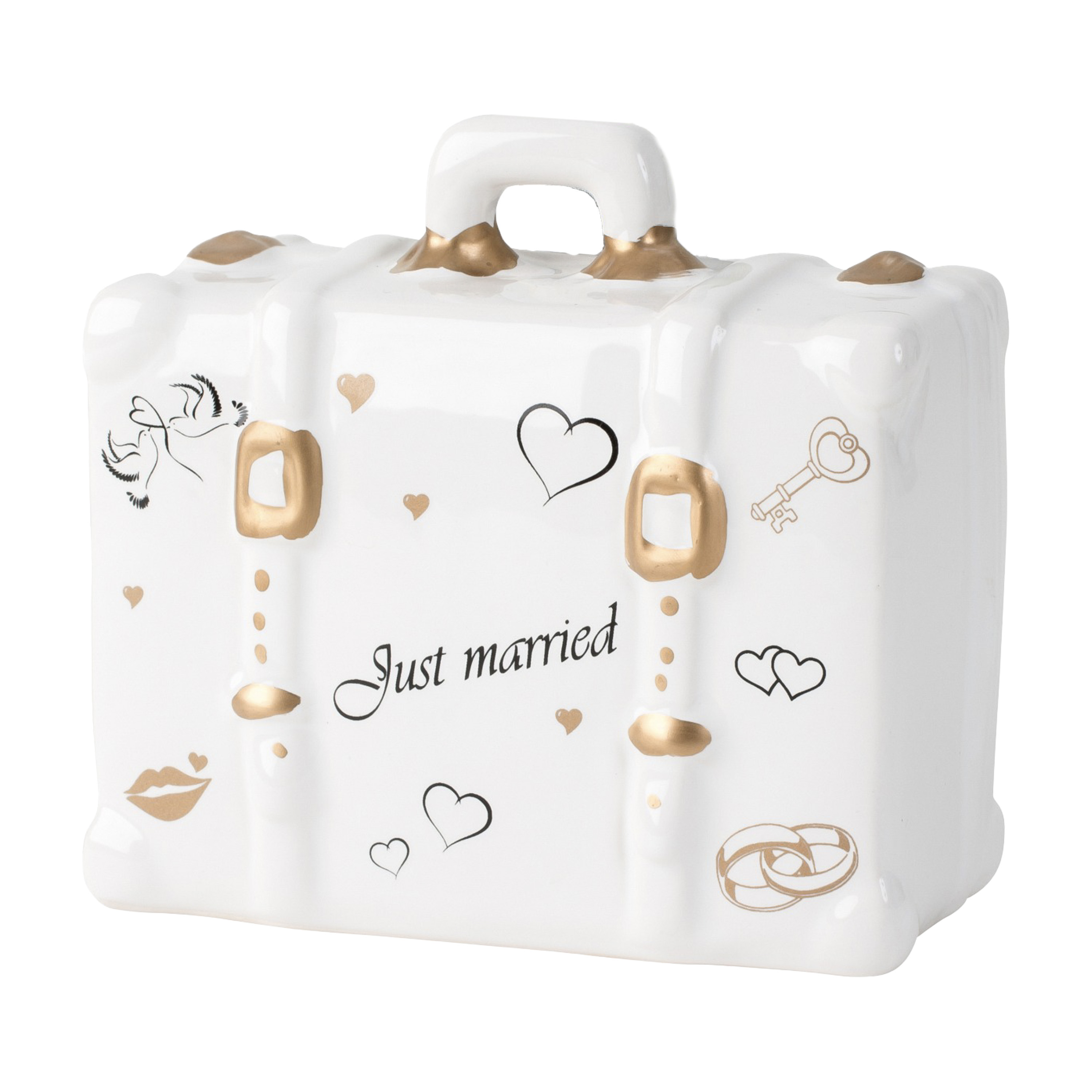 Cepewa Spaarpot voor volwassenen Just Married Keramiek koffer in bruiloft thema 14 x 10 cm