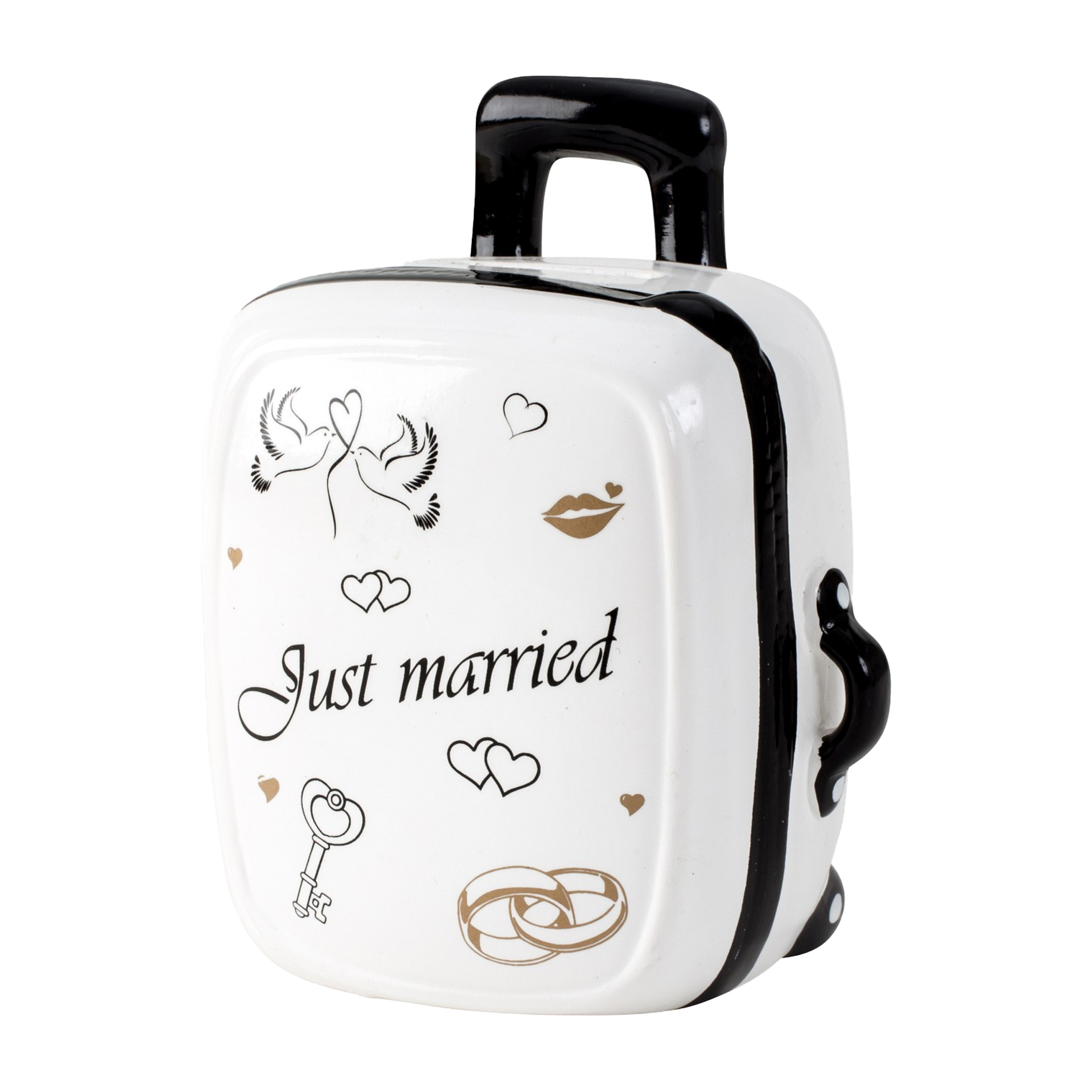 Cepewa Spaarpot voor volwassenen Just Married Keramiek koffer in bruiloft thema 15 x 12 cm