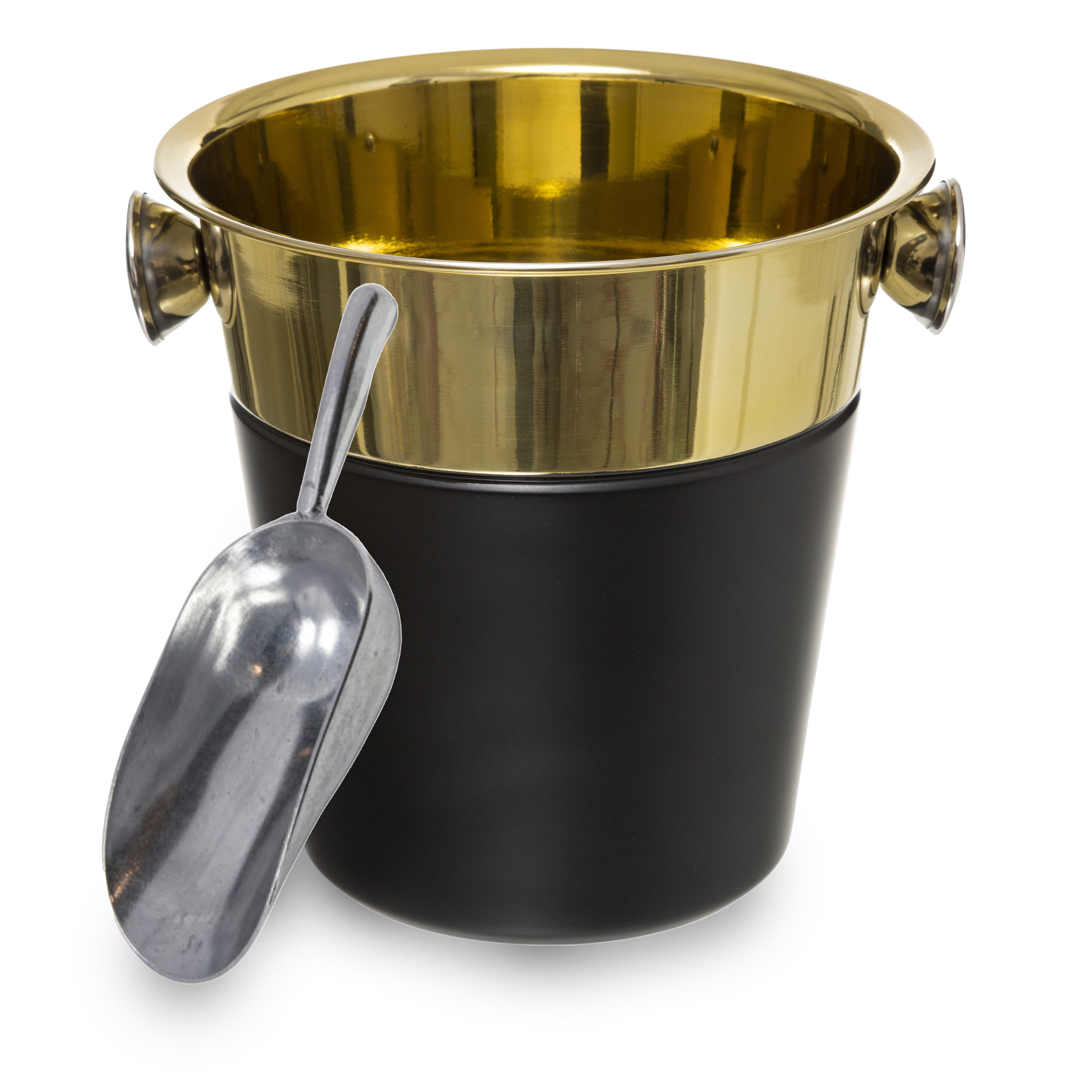 Champagnekoeler-ijsemmer incl. ijsblokjes schep 3L zwart-goud D24 cm