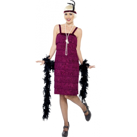 Charleston-jaren 20 donkerrood jurkje verkleedkleding voor dames