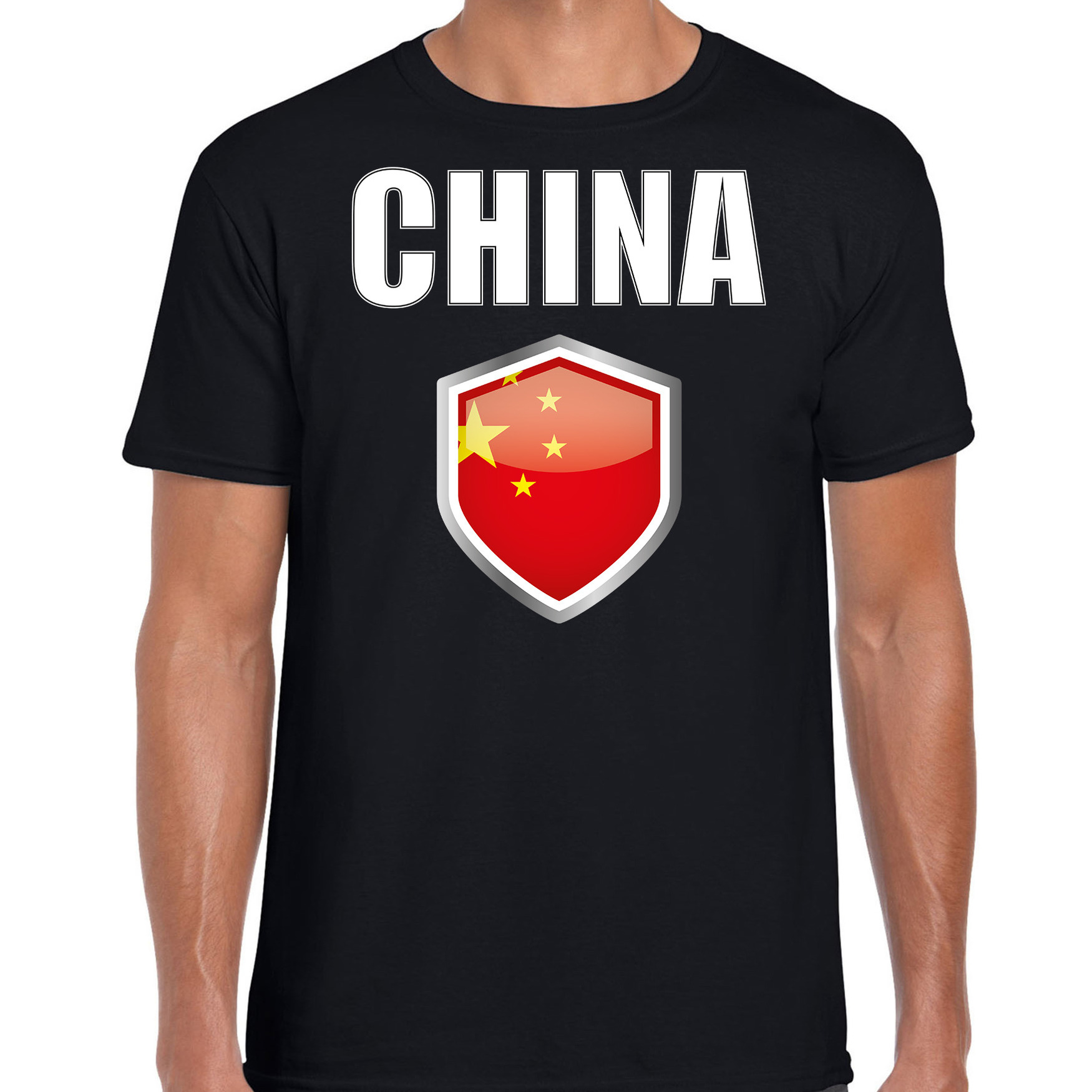China fun- supporter t-shirt heren met Chinese vlag in vlaggenschild