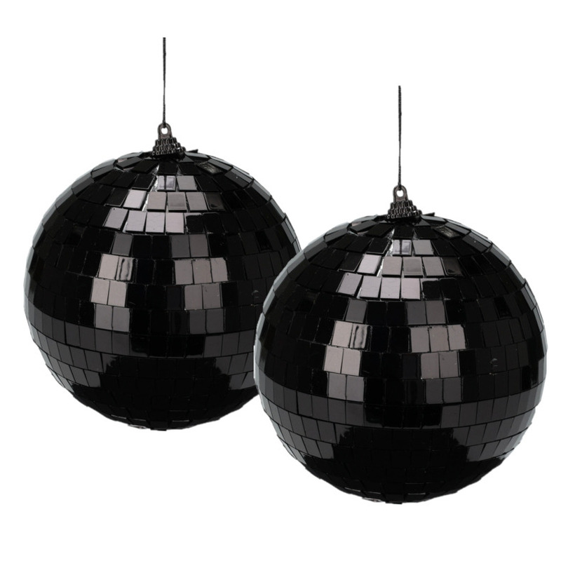Christmas Decoration disco kerstballen- 2x zwart 15 cm kunststof