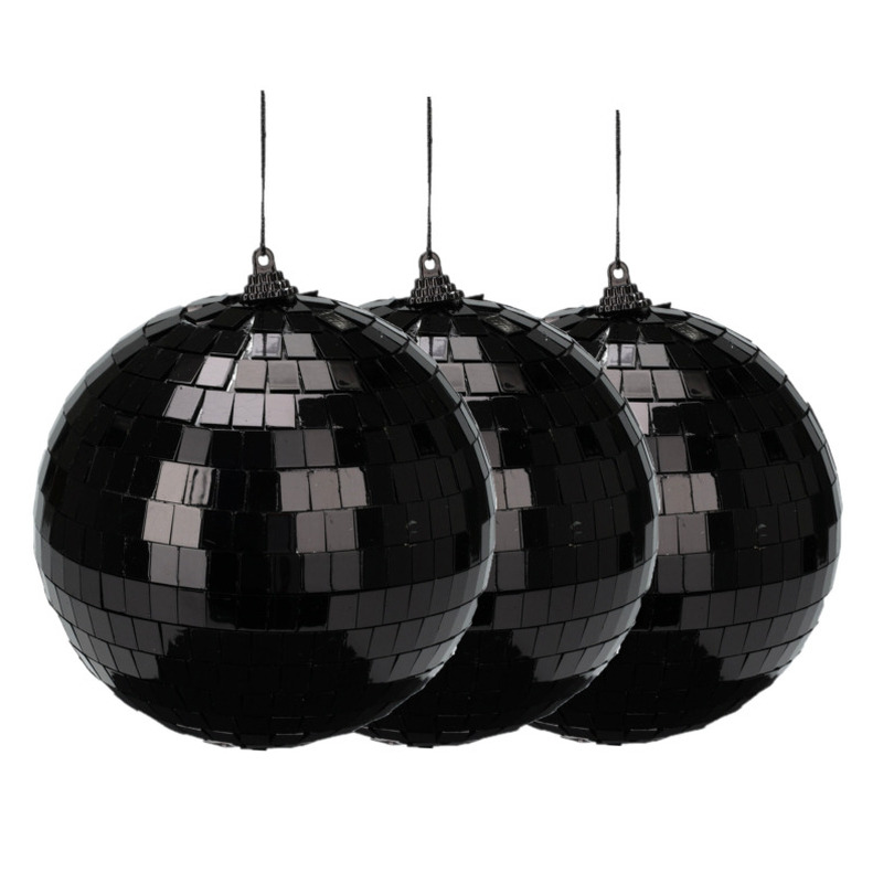 Christmas Decoration disco kerstballen- 3x zwart 15 cm kunststof