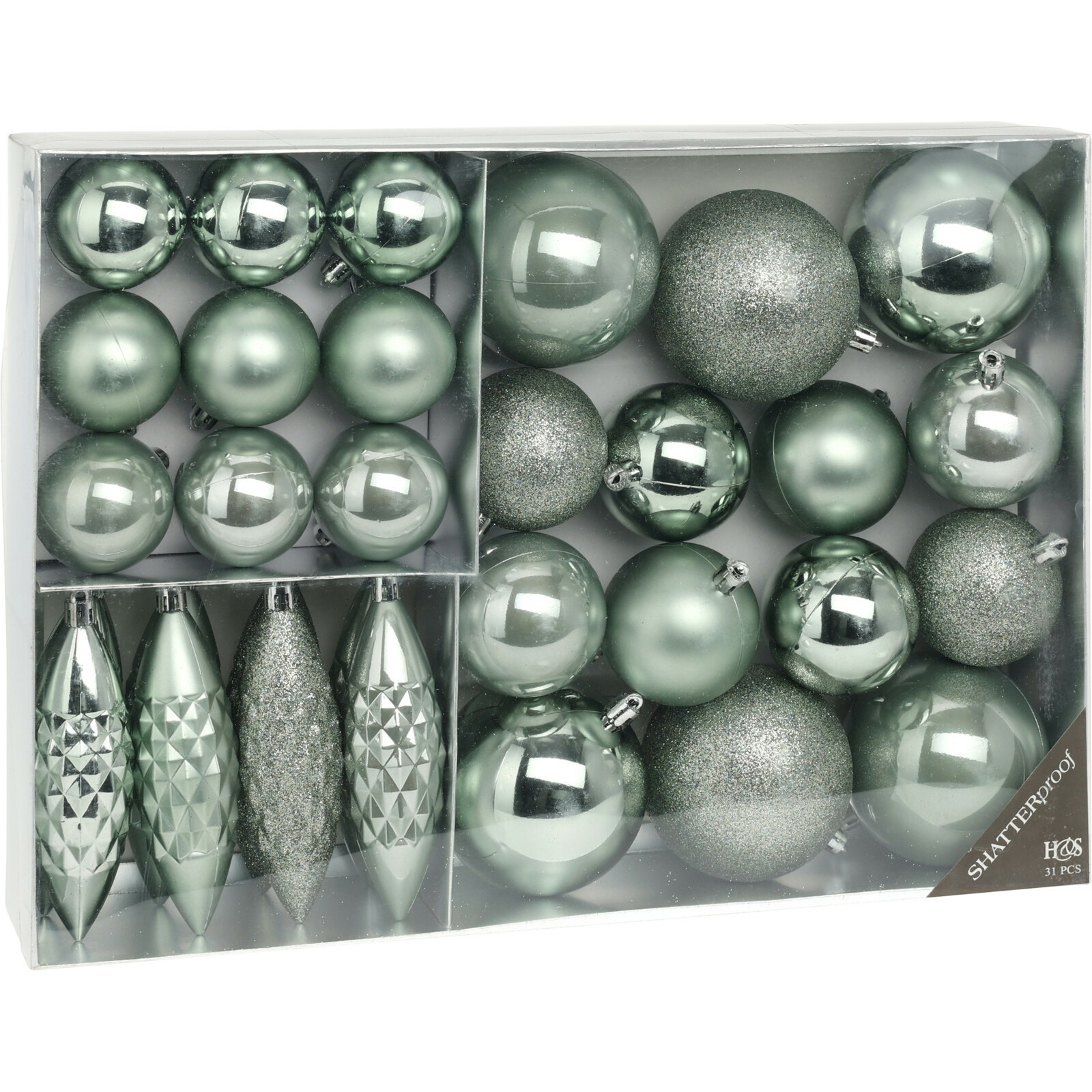 Christmas Decoration kerstballen en hangers -31x -kunststof -mintgroen