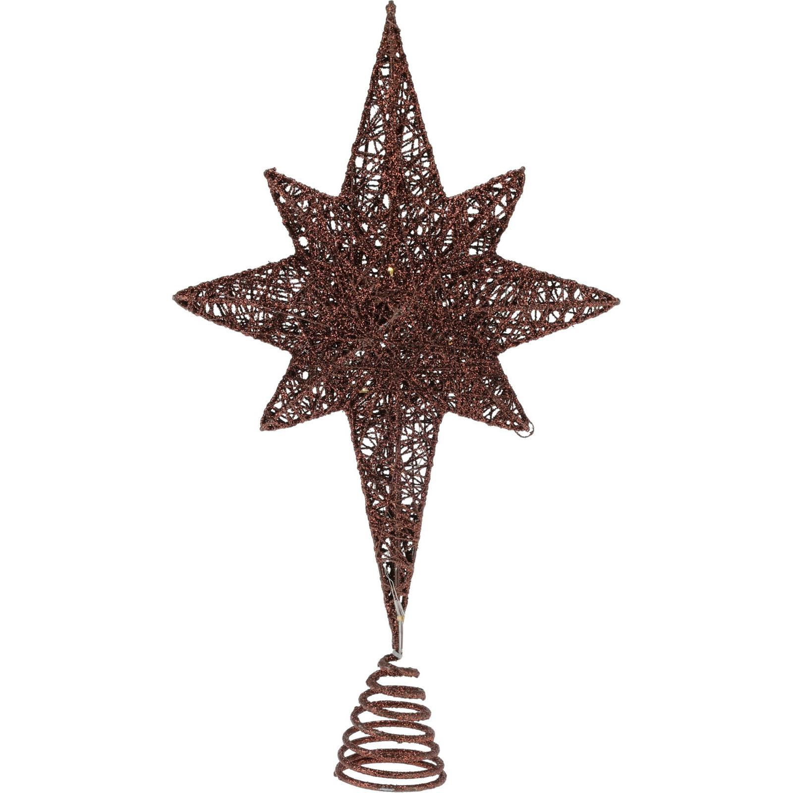 Christmas Decoration verlichte ster piek koper 38 cm met glitter