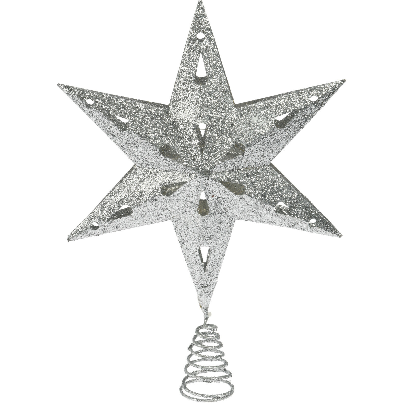Christmas Decoration verlichte ster piek zilver 35 cm met timer