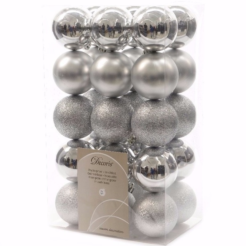 Christmas Silver kerstboom decoratie kerstballen 6 cm zilver 30 stuks