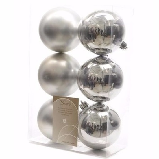 Christmas Silver kerstboom decoratie kerstballen zilver 6 stuks