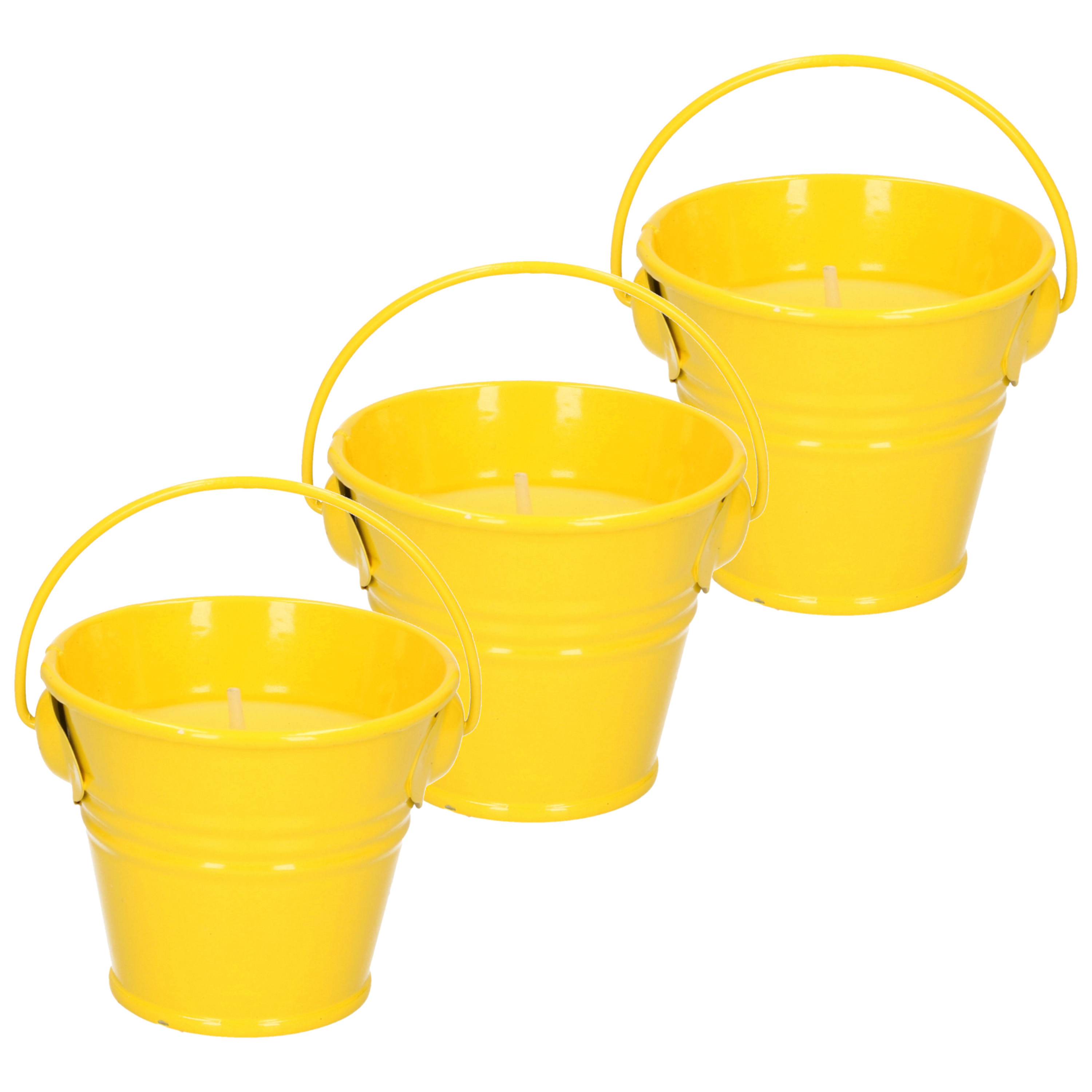 Citronella kaarsen in zink potje set 3x geel 5 branduren