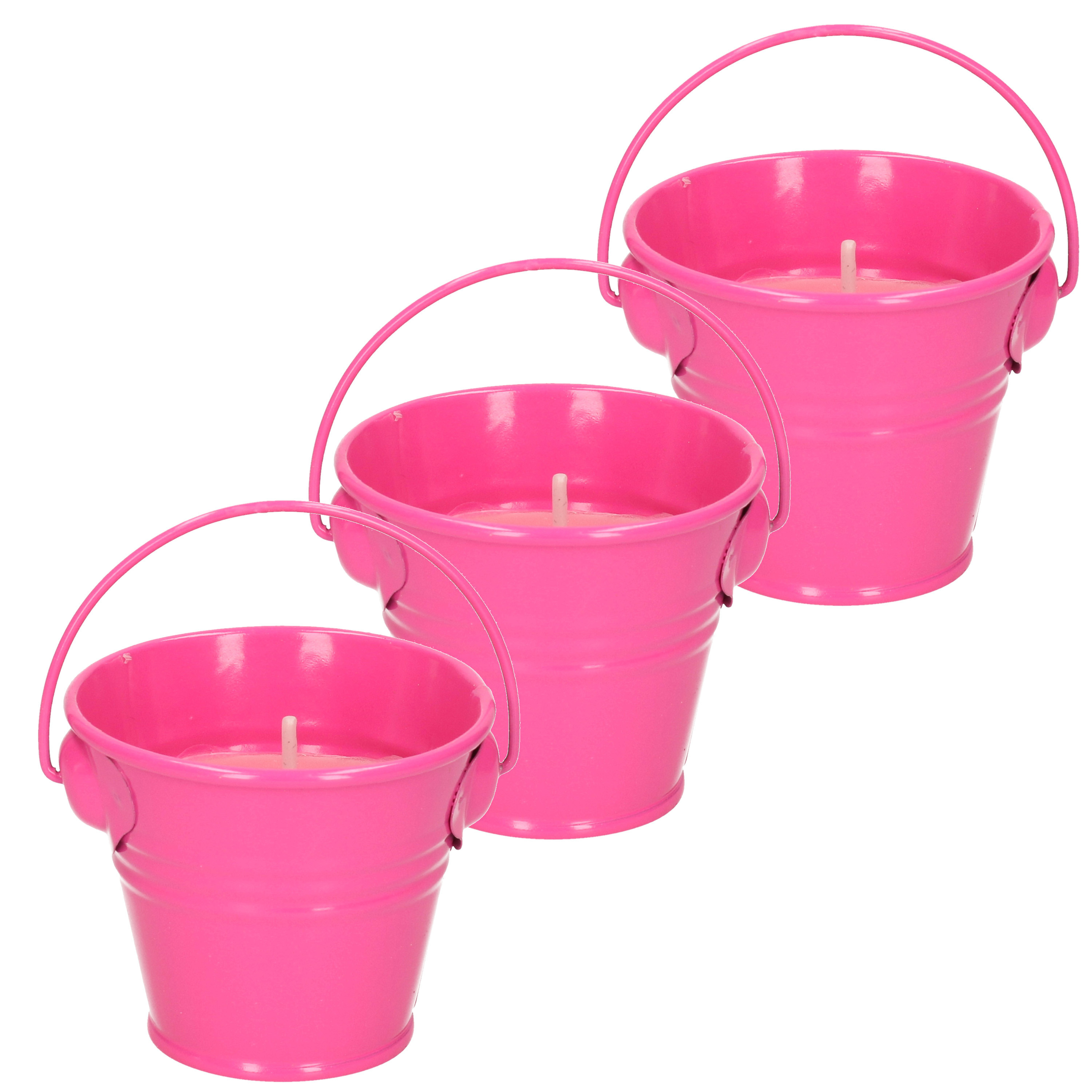 Citronella kaarsen in zink potje set 3x roze 5 branduren