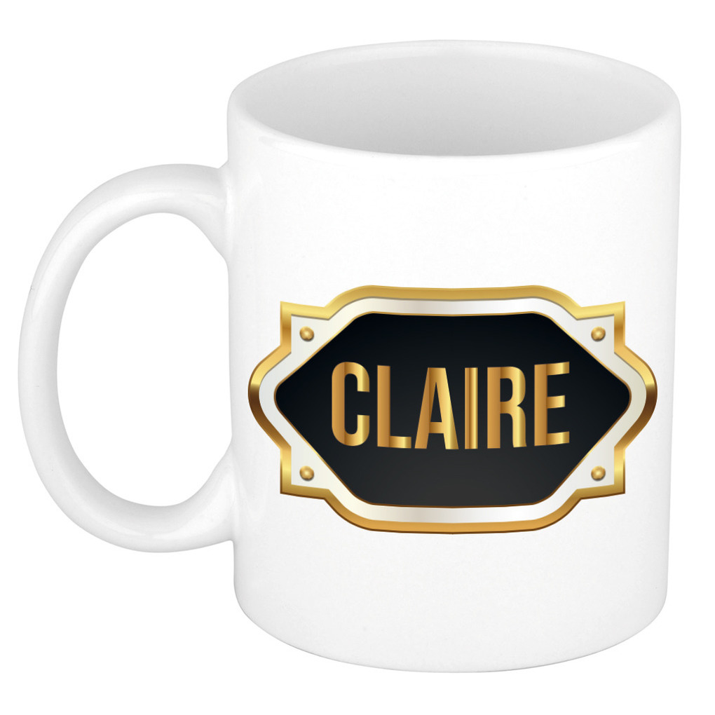 Claire naam-voornaam kado beker-mok met goudkleurig embleem