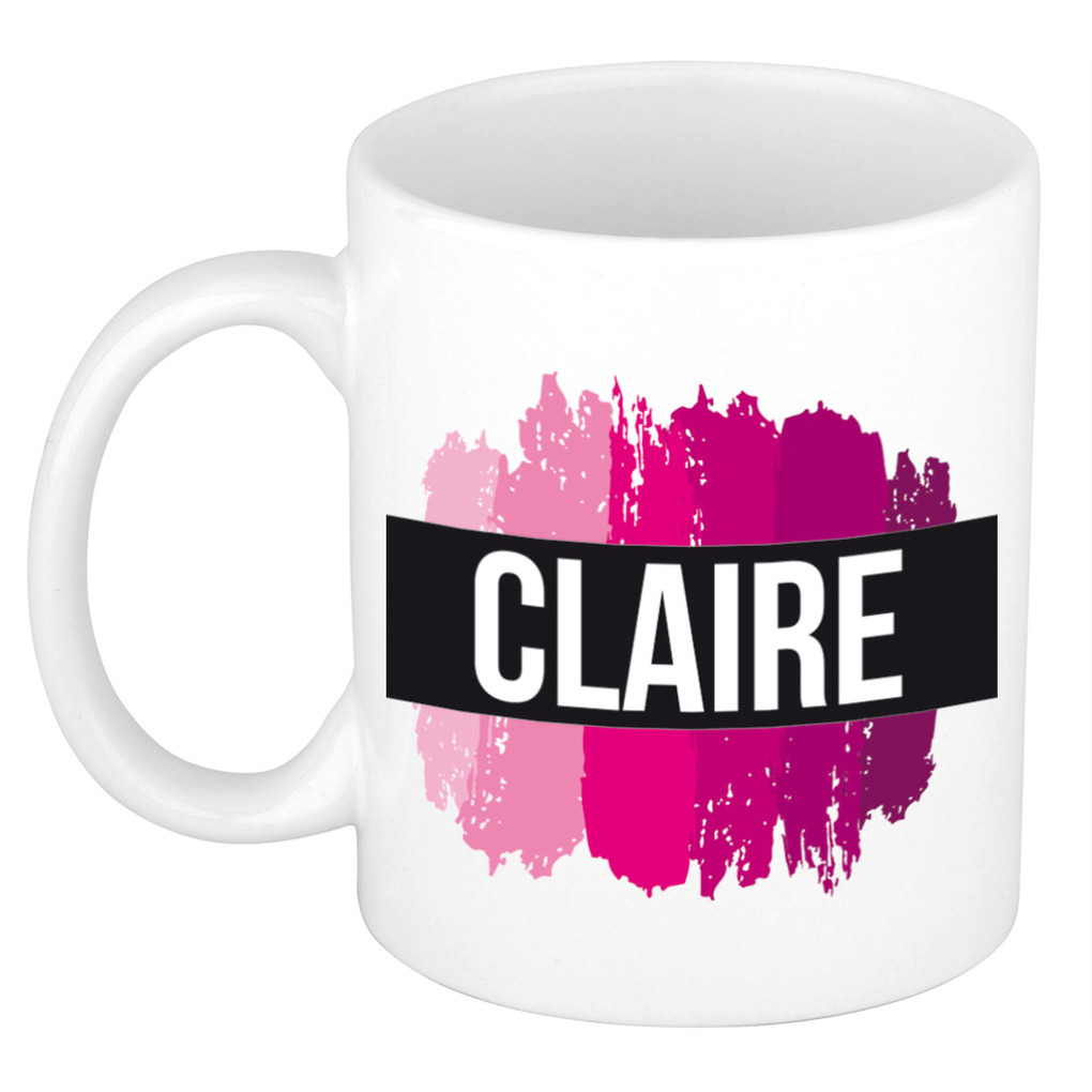 Claire naam-voornaam kado beker-mok roze verfstrepen Gepersonaliseerde mok met naam