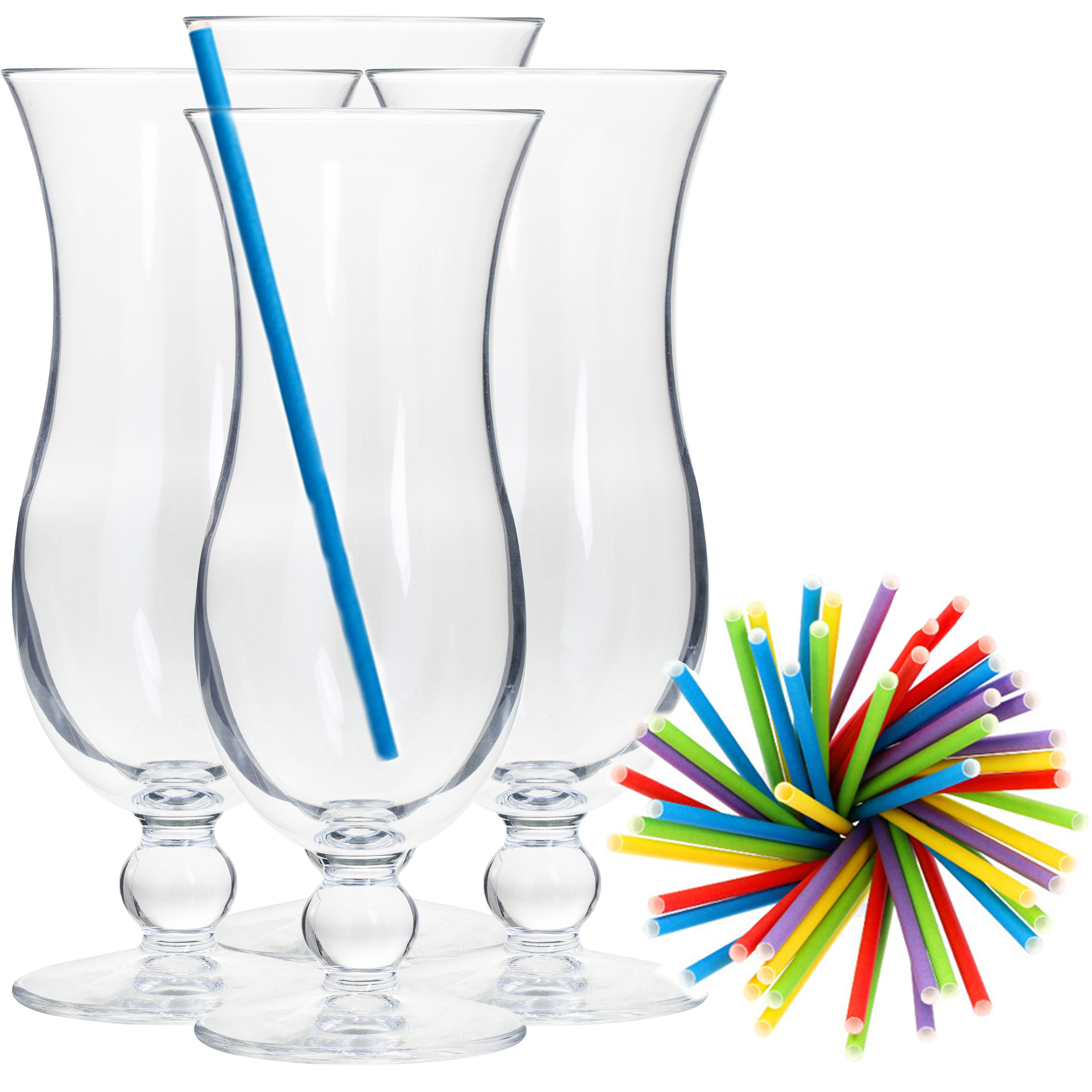 Cocktail set van 4x cocktail glazen en 100x duurzame rietjes gekleurd