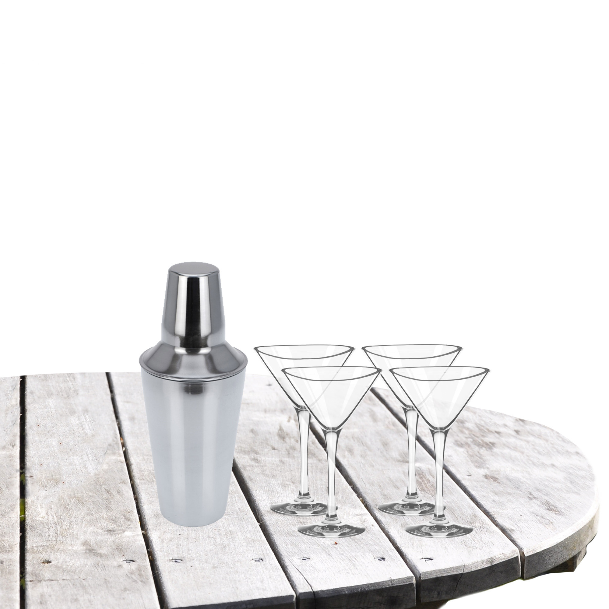 Cocktailshaker met 4x Cocktailglazen Martini transparant 250 ml