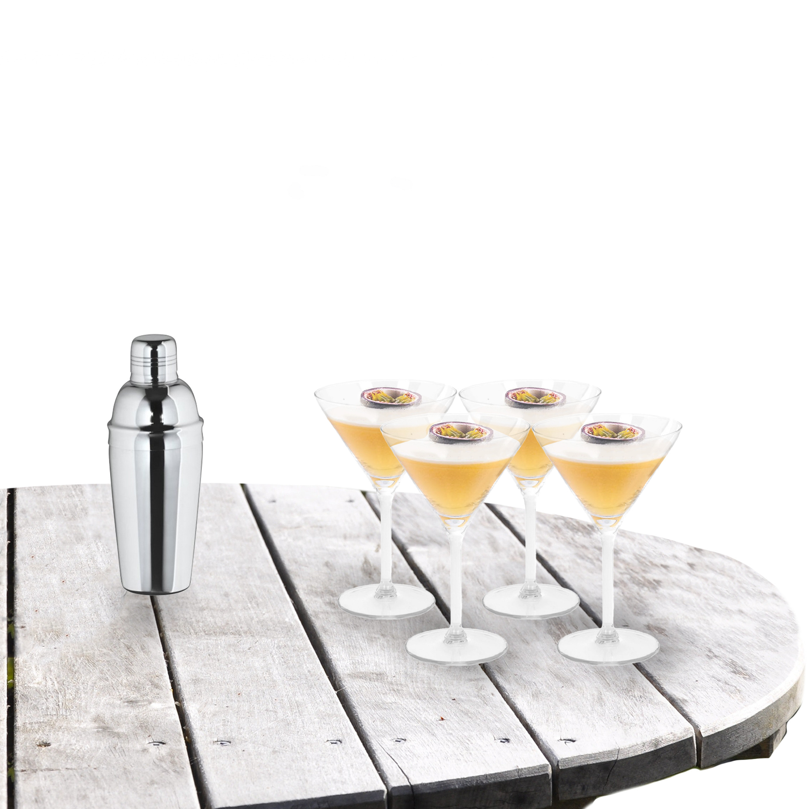 Cocktailshaker set met 4x stuks Martini cocktailglazen 260 ml