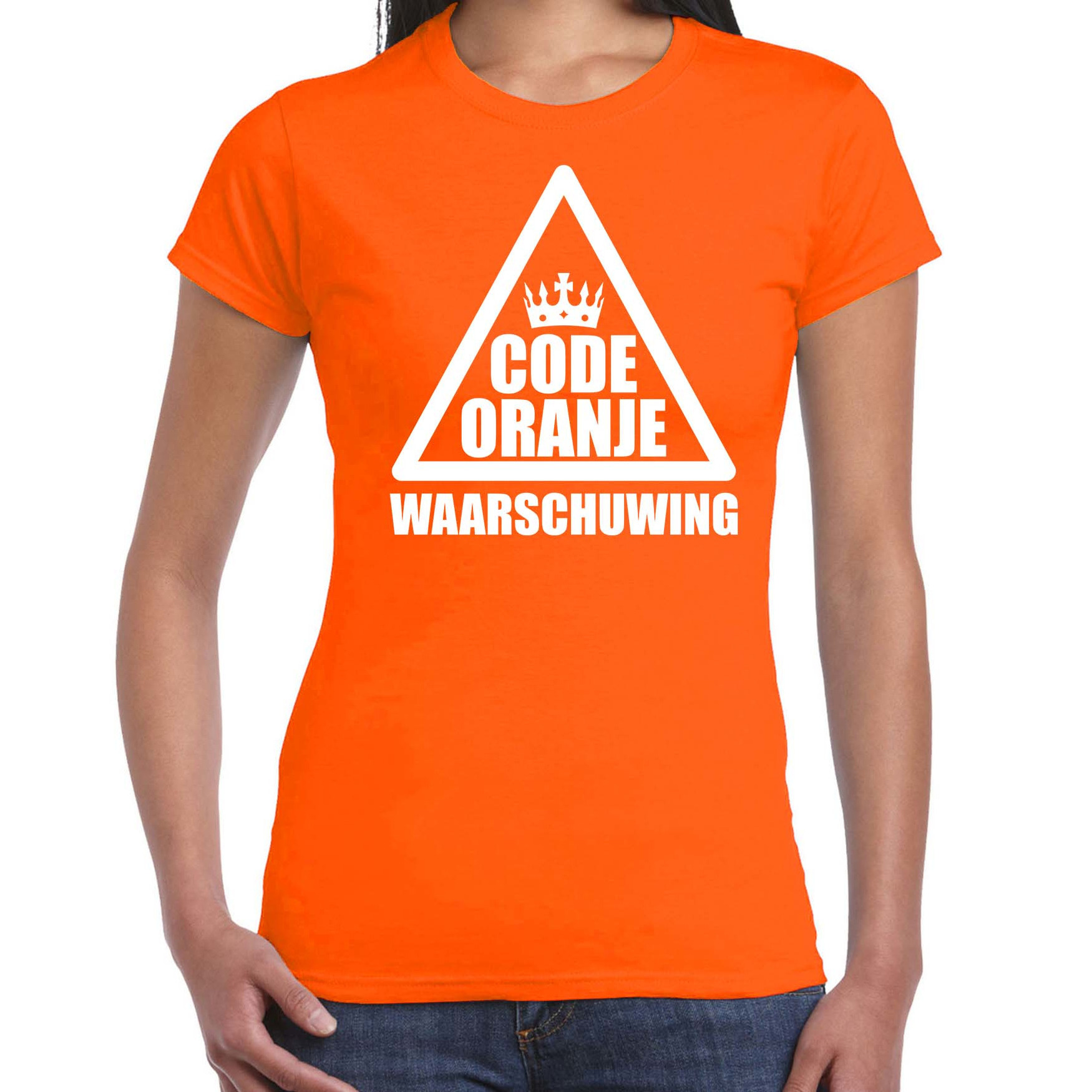Code oranje waarschuwing t-shirt oranje voor dames Koningsdag-EK-WK shirts