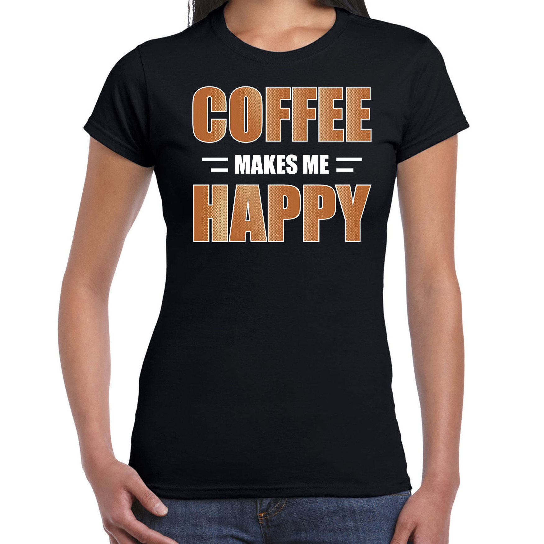 Coffee makes me happy fun shirt zwart voor dames