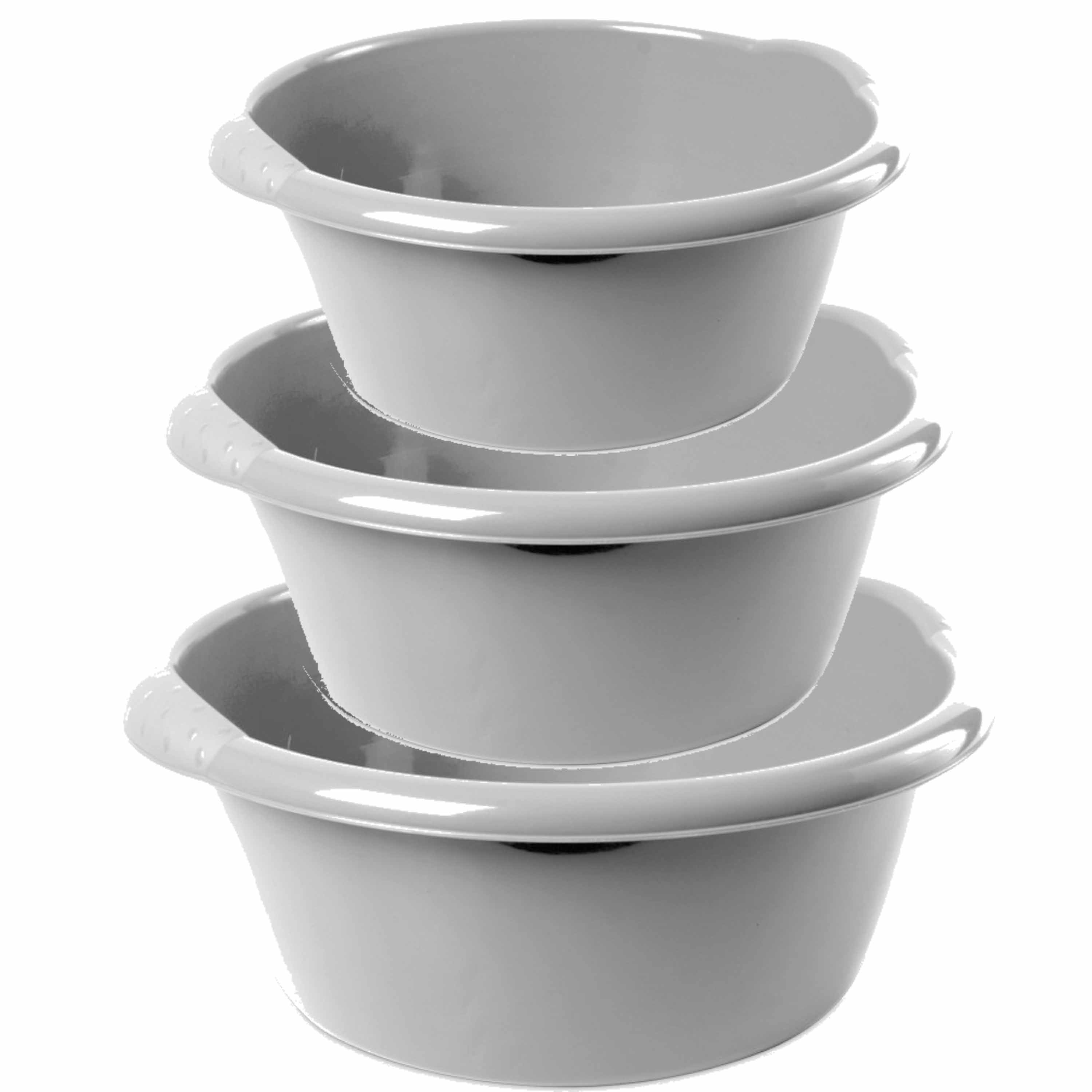Combi set van 3x stuks ronde afwasteiltjes-afwasbakken in het zilver 3-6-15 liter
