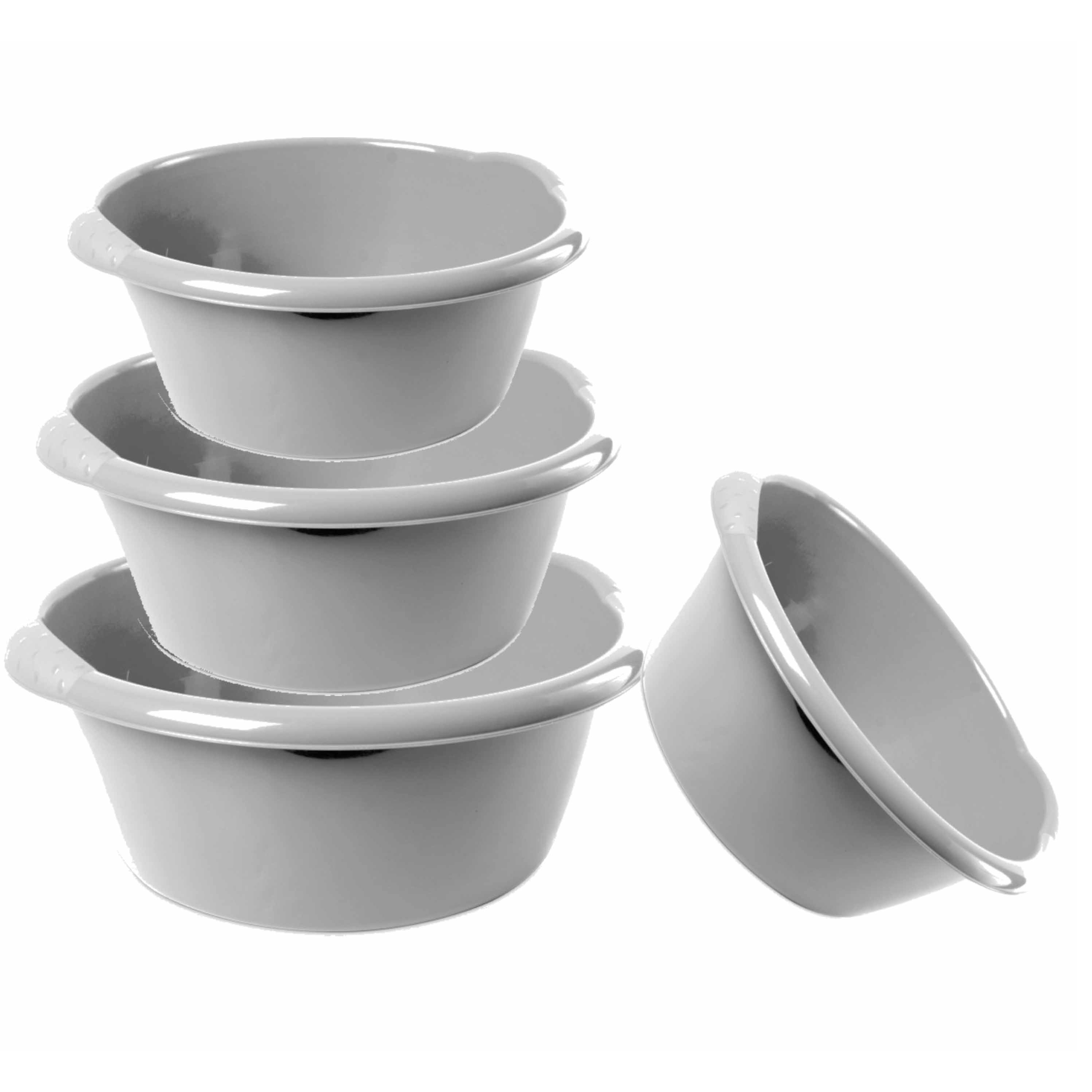 Combi set van 4x stuks ronde afwasteiltjes-afwasbakken in het zilver 3-6-10-15 liter