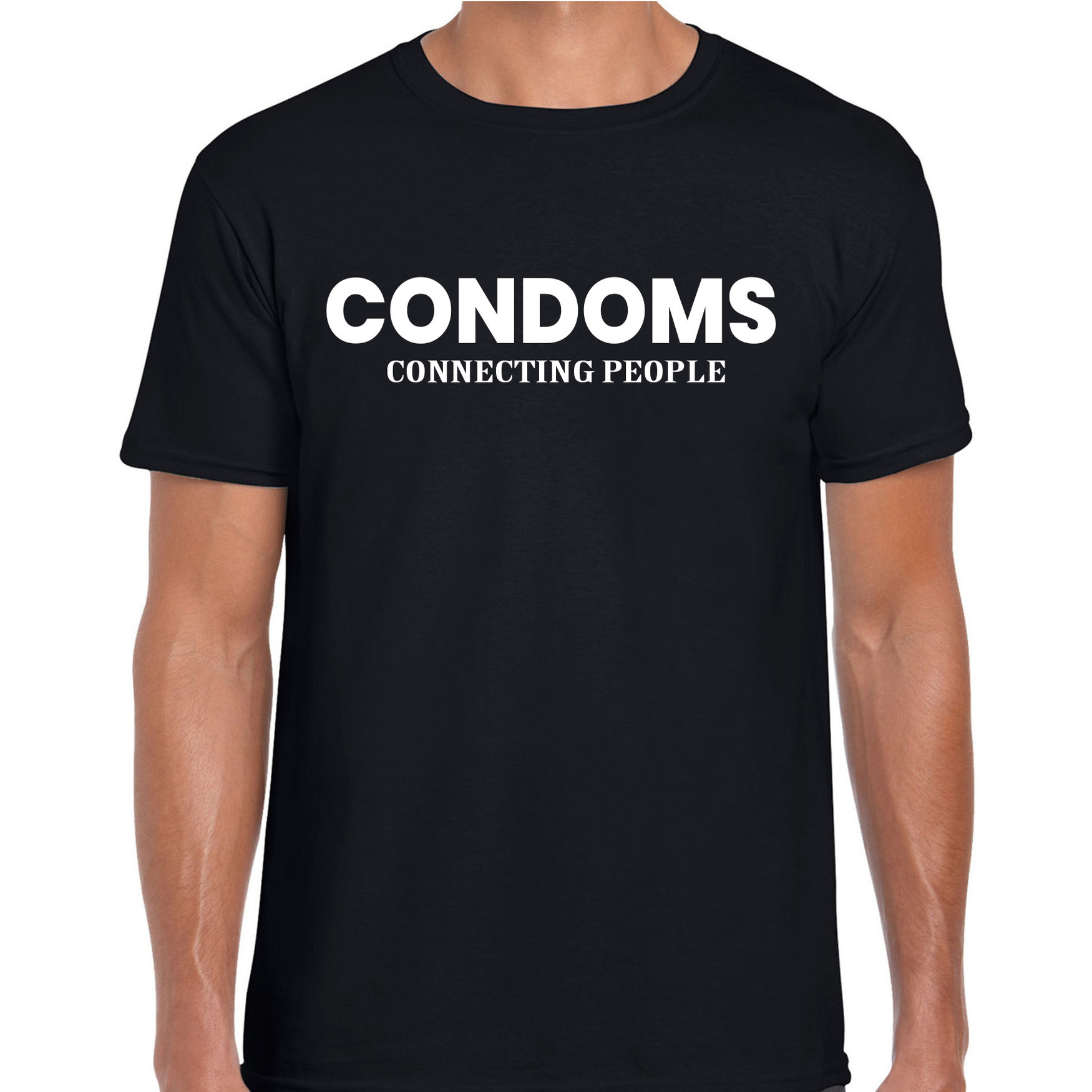 Condoms connecting people condooms fun-fout shirt zwart voor heren