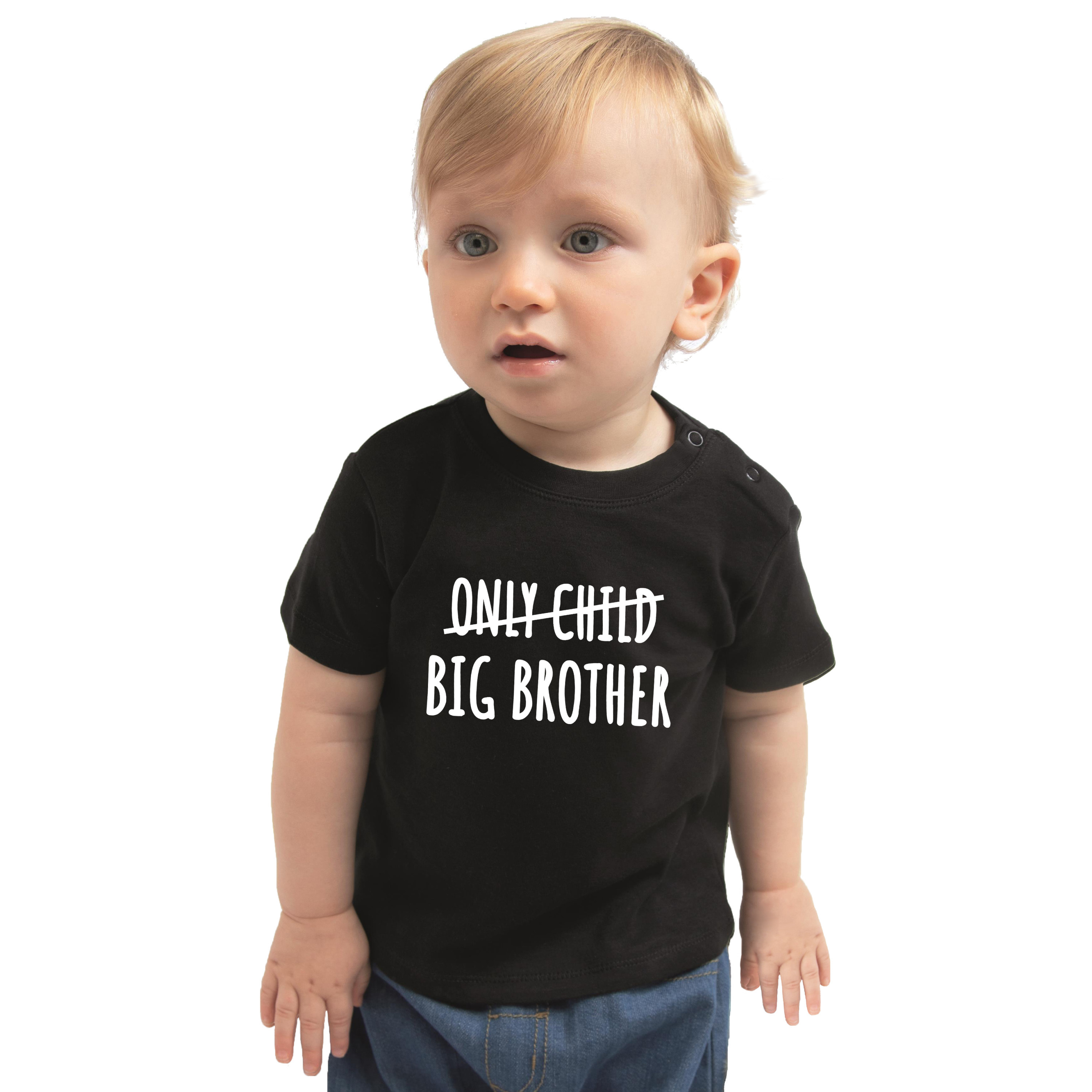 Correctie only child big brother kado shirt voor baby-kinderen zwart