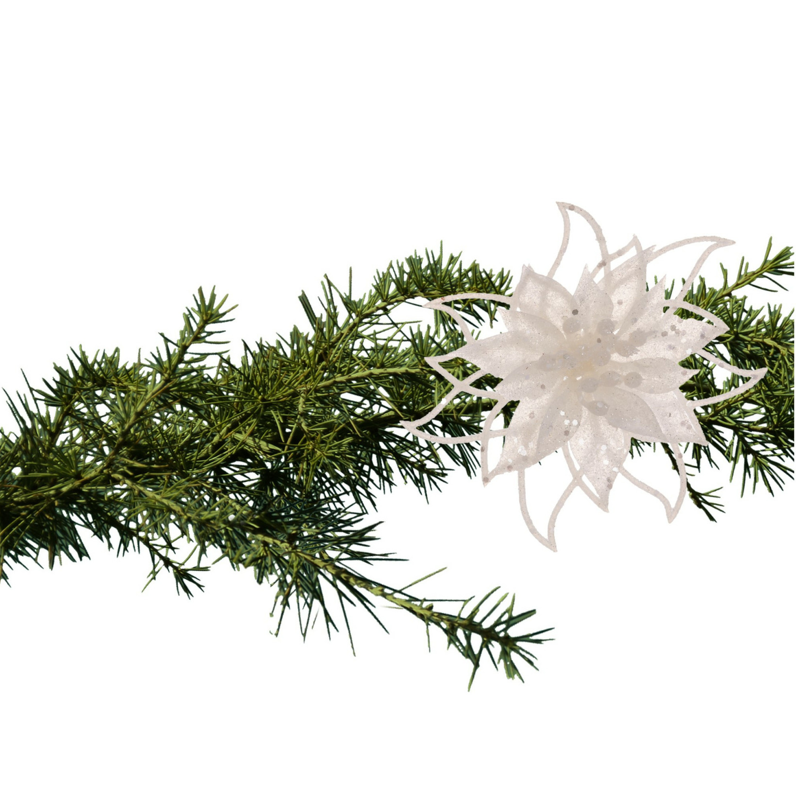 Cosy and Trendy kerst bloem op clip wit -14 cm -glitters kunststof