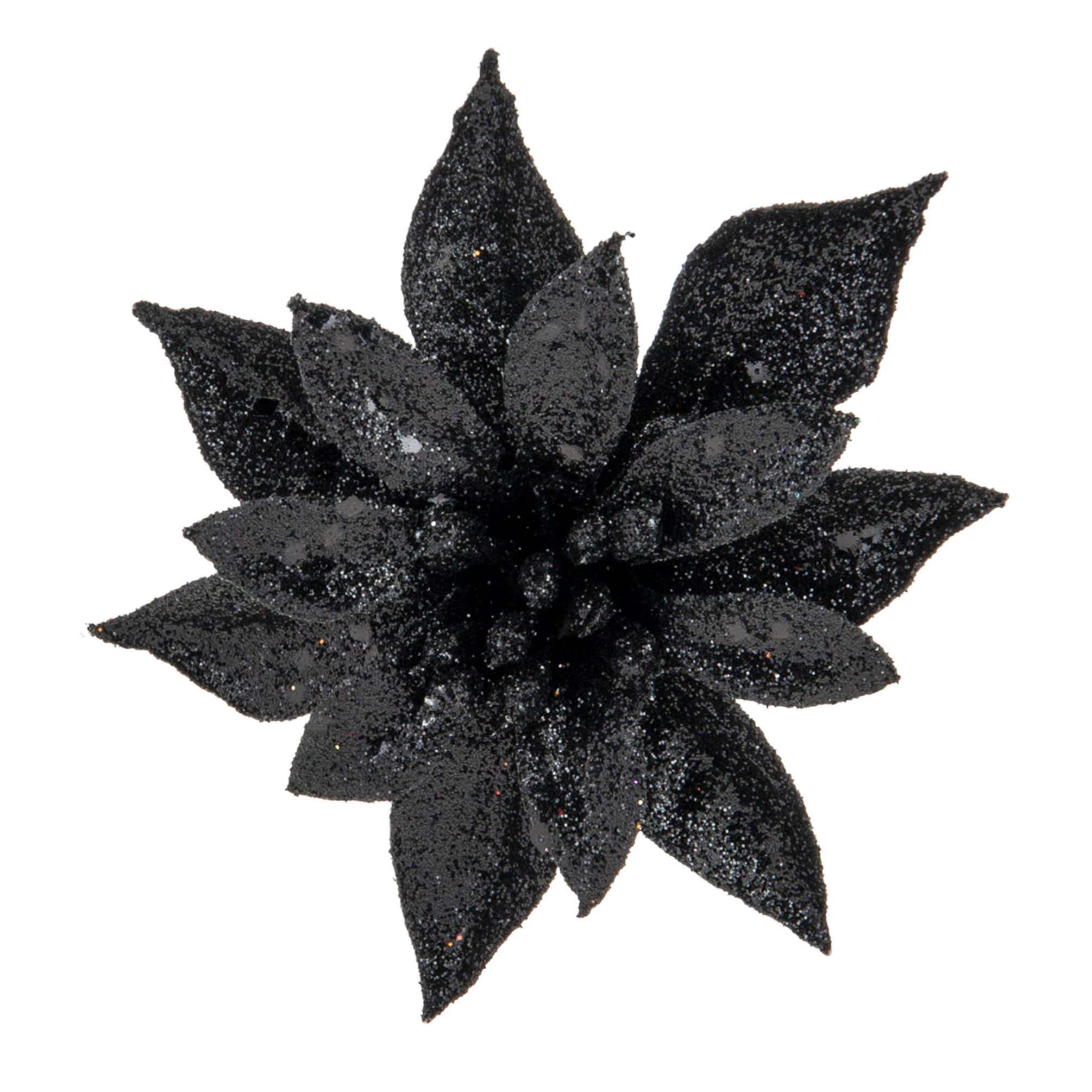 Cosy and Trendy kerst bloem op clip zwart -8 cm glitters