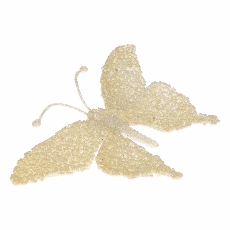 Cosy & Trendy Kerst vlinder op clip creme 18 cm glitter