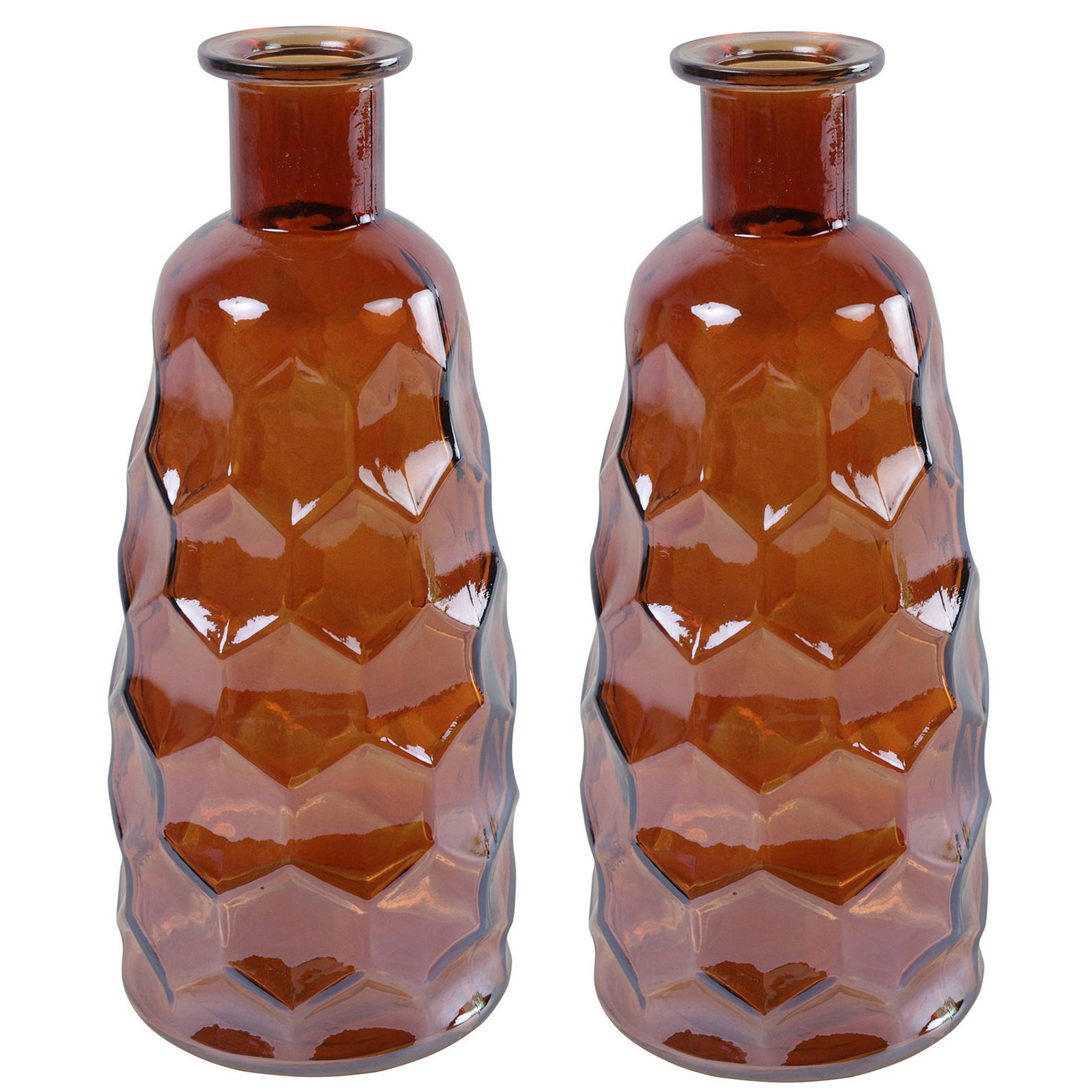 Countryfield Art Deco vaas 2x cognac bruin transparant glas D12 x H30 cm