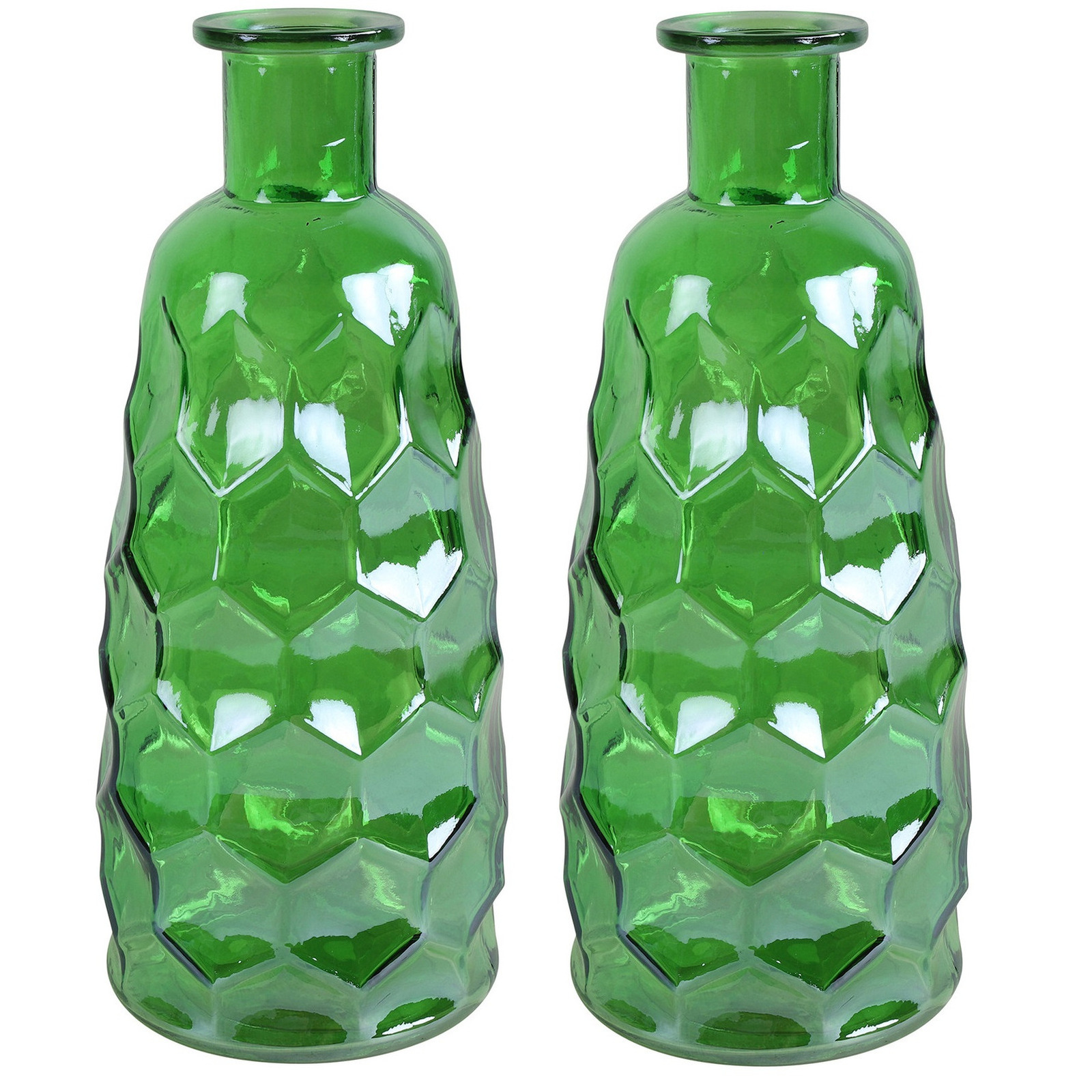 Countryfield Art Deco vaas 2x groen transparant glas D12 x H30 cm