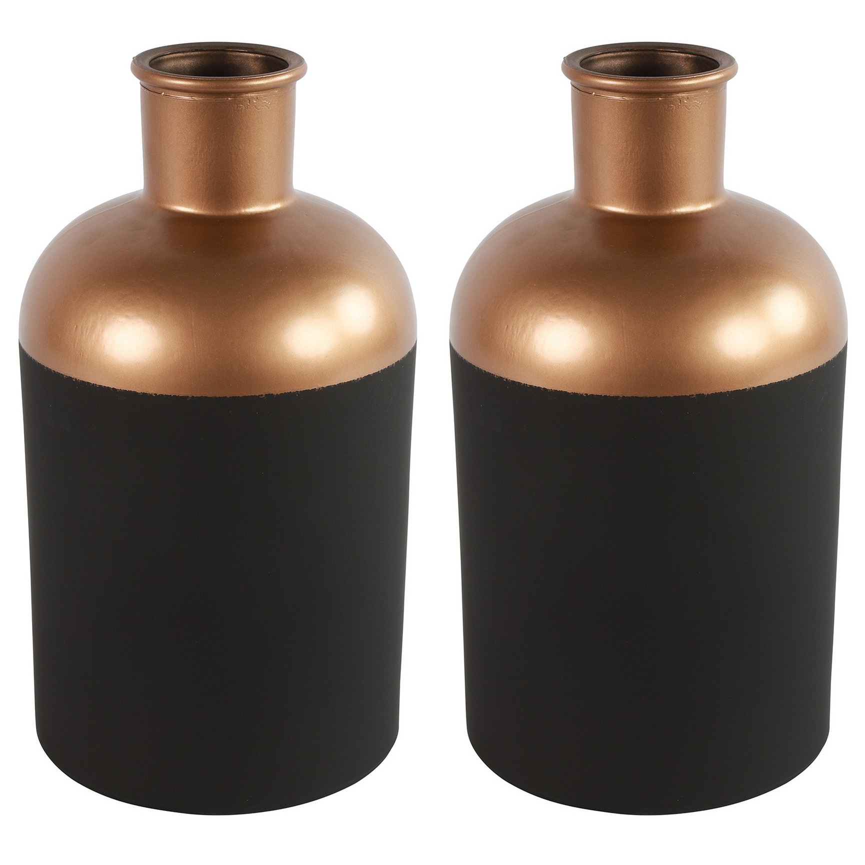 Countryfield Bloemen-Deco vaas 2x zwart-koper glas D17 x H31 cm